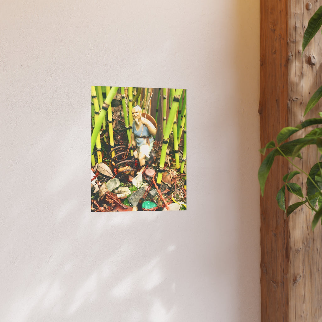 Garden Vignette Poster — Vintage Figurine Among Bamboo Satin/Matte Print