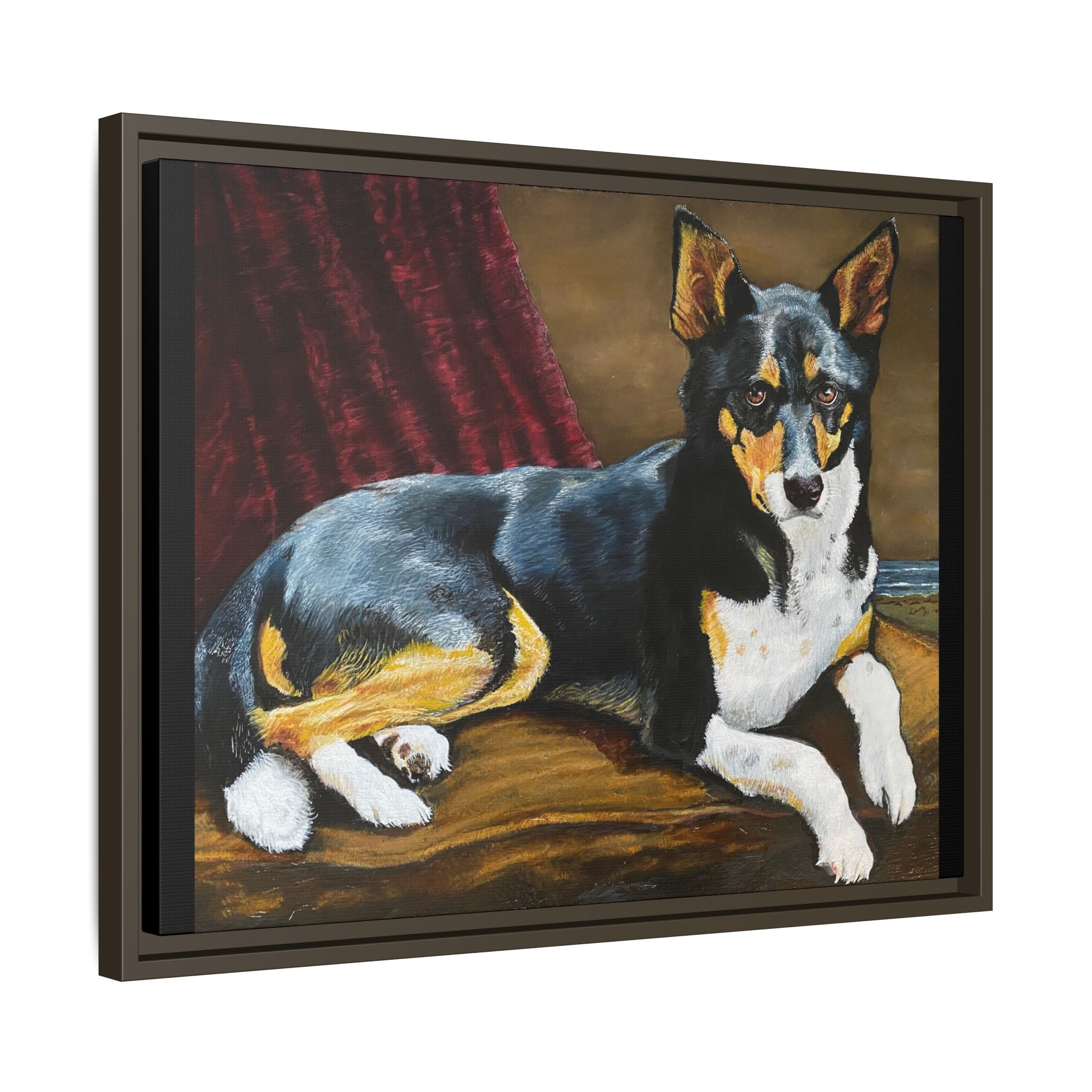 Framed Matte Canvas Dog Portrait – Black & Tan Companion Wall Art