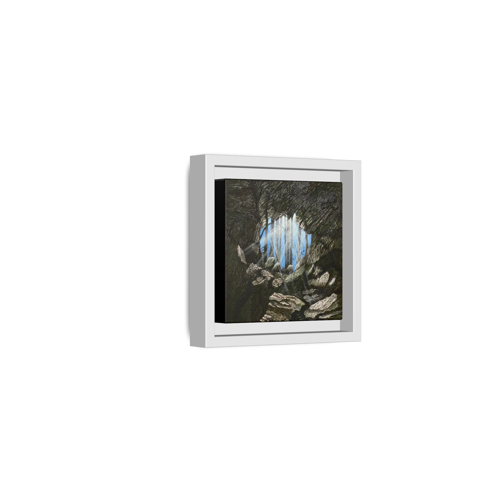 Framed Matte Canvas Art — Cave Opening with Blue Sky Landscape