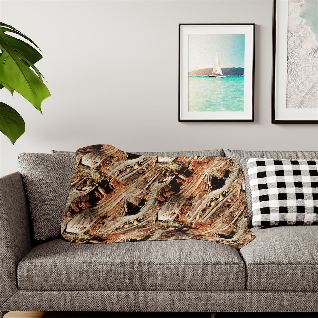 Rustic Woodgrain Sherpa Blanket — Reversible Two-Color Cozy Throw