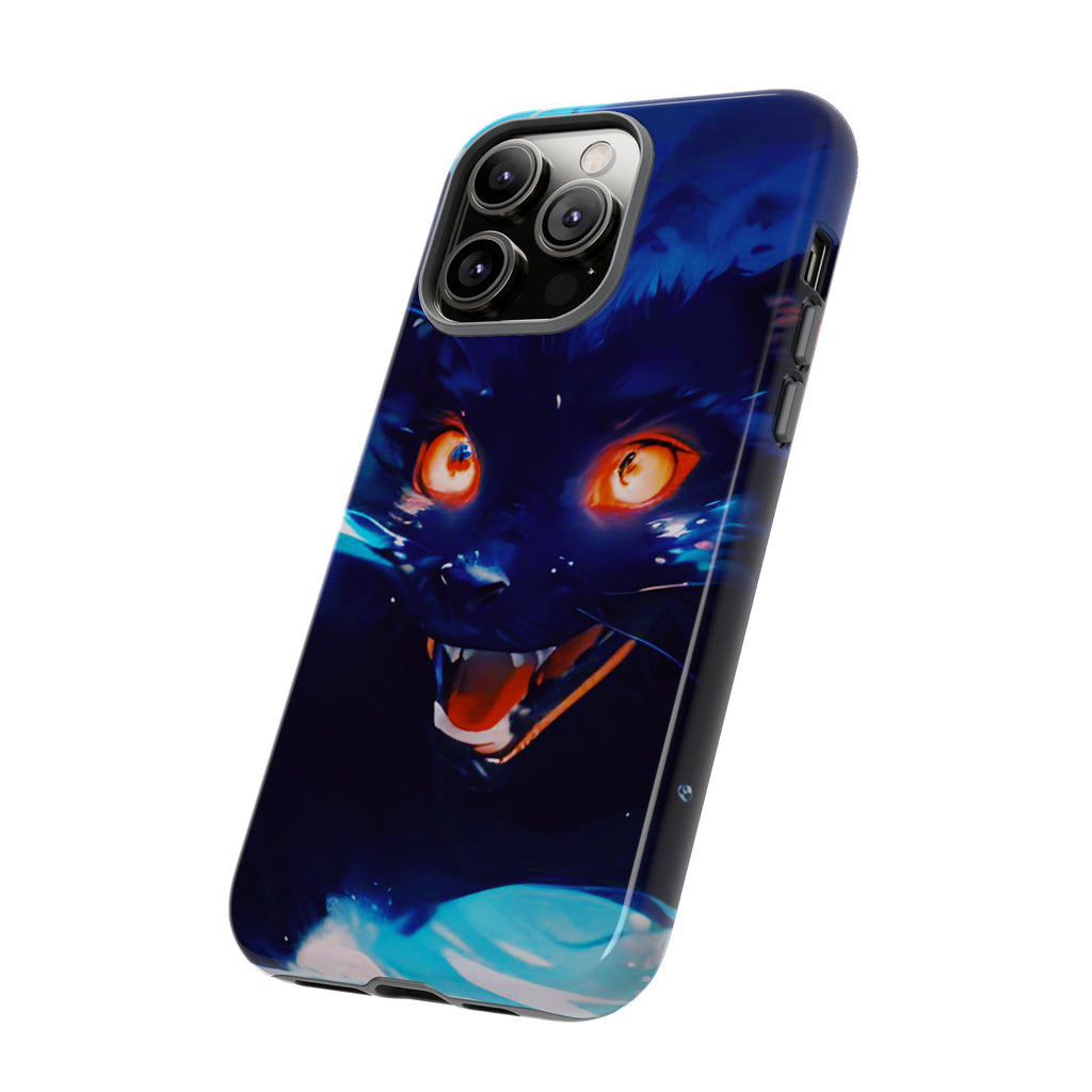 Demon Cat Phone Case — Glowing Blue Feline Tough Case