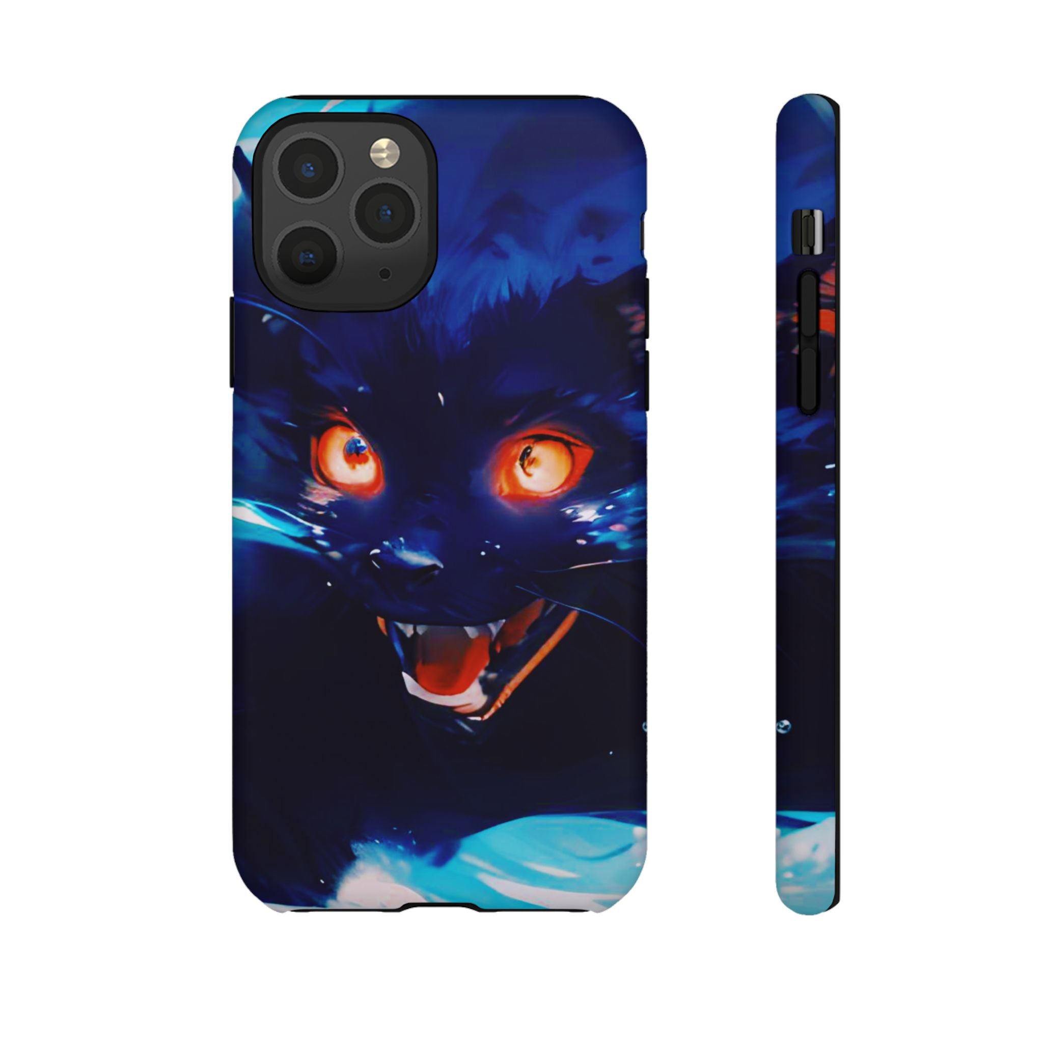 Demon Cat Phone Case — Glowing Blue Feline Tough Case