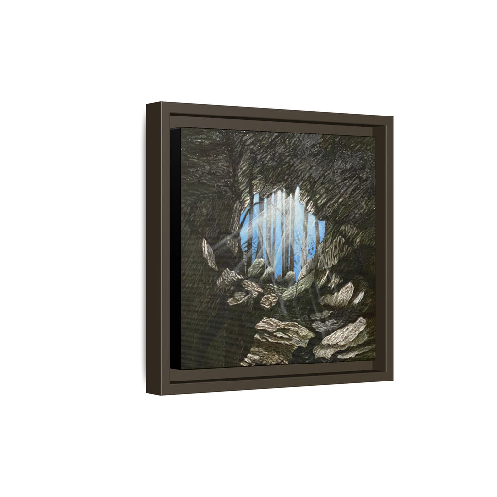 Framed Matte Canvas Art — Cave Opening with Blue Sky Landscape