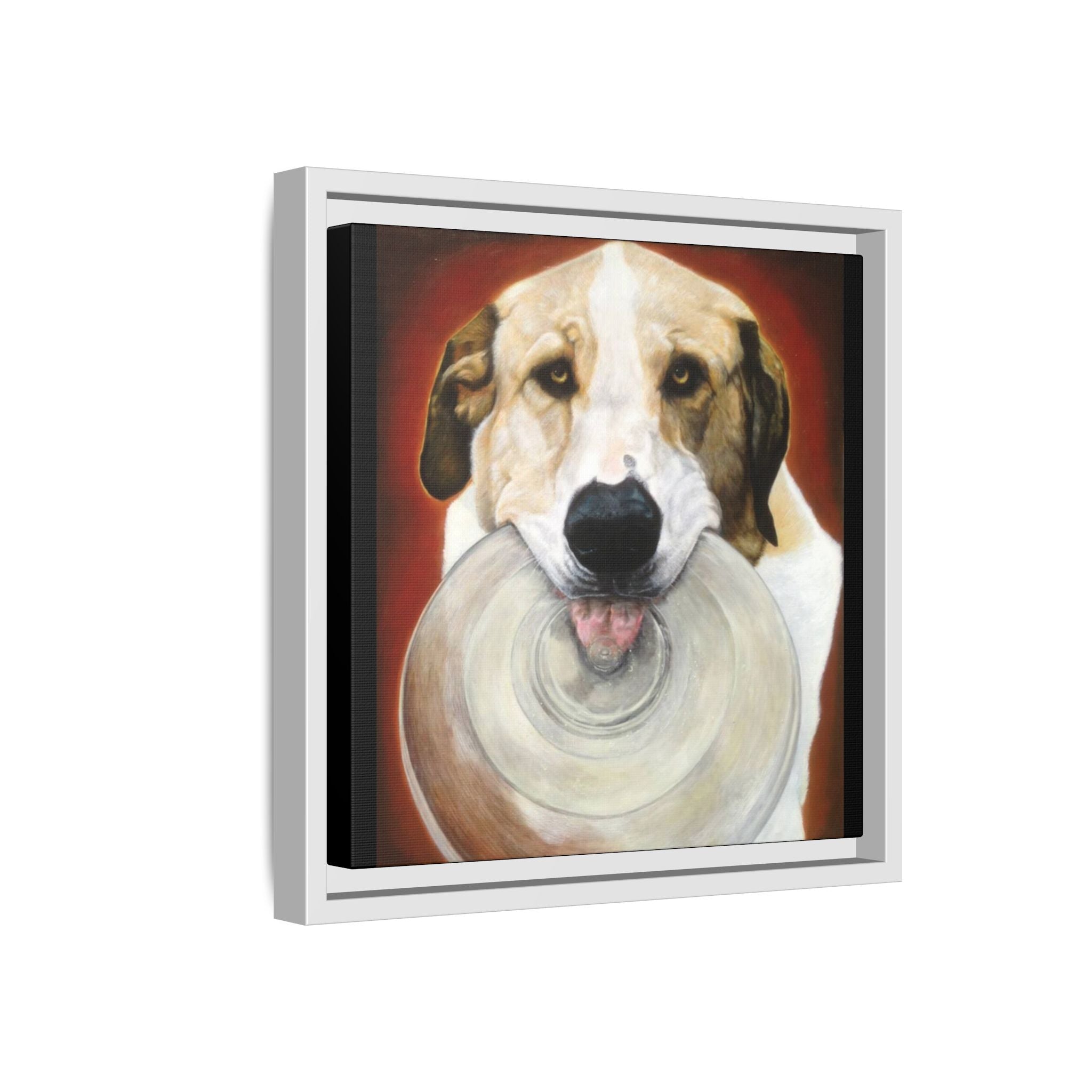 Framed Matte Canvas Print — Playful Wookie Holding His Frisbee