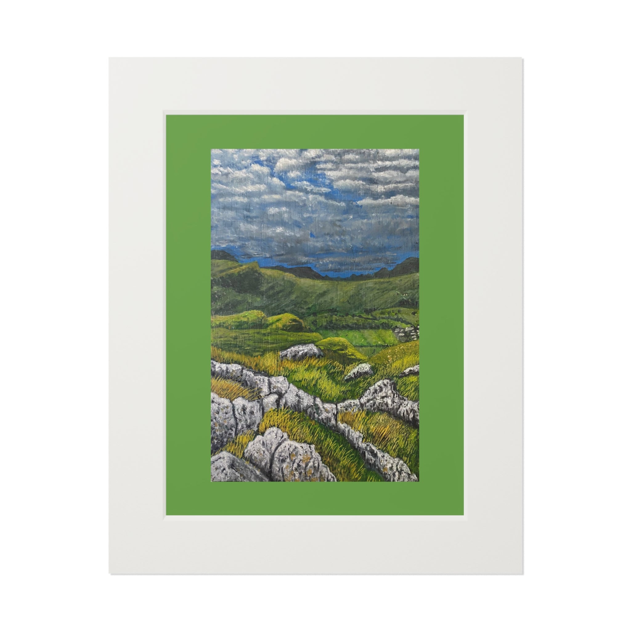 Mountain Landscape Fine Art Print with Passepartout — "View from High Rigg" - Green Hills & Dramatic Sky (2023)