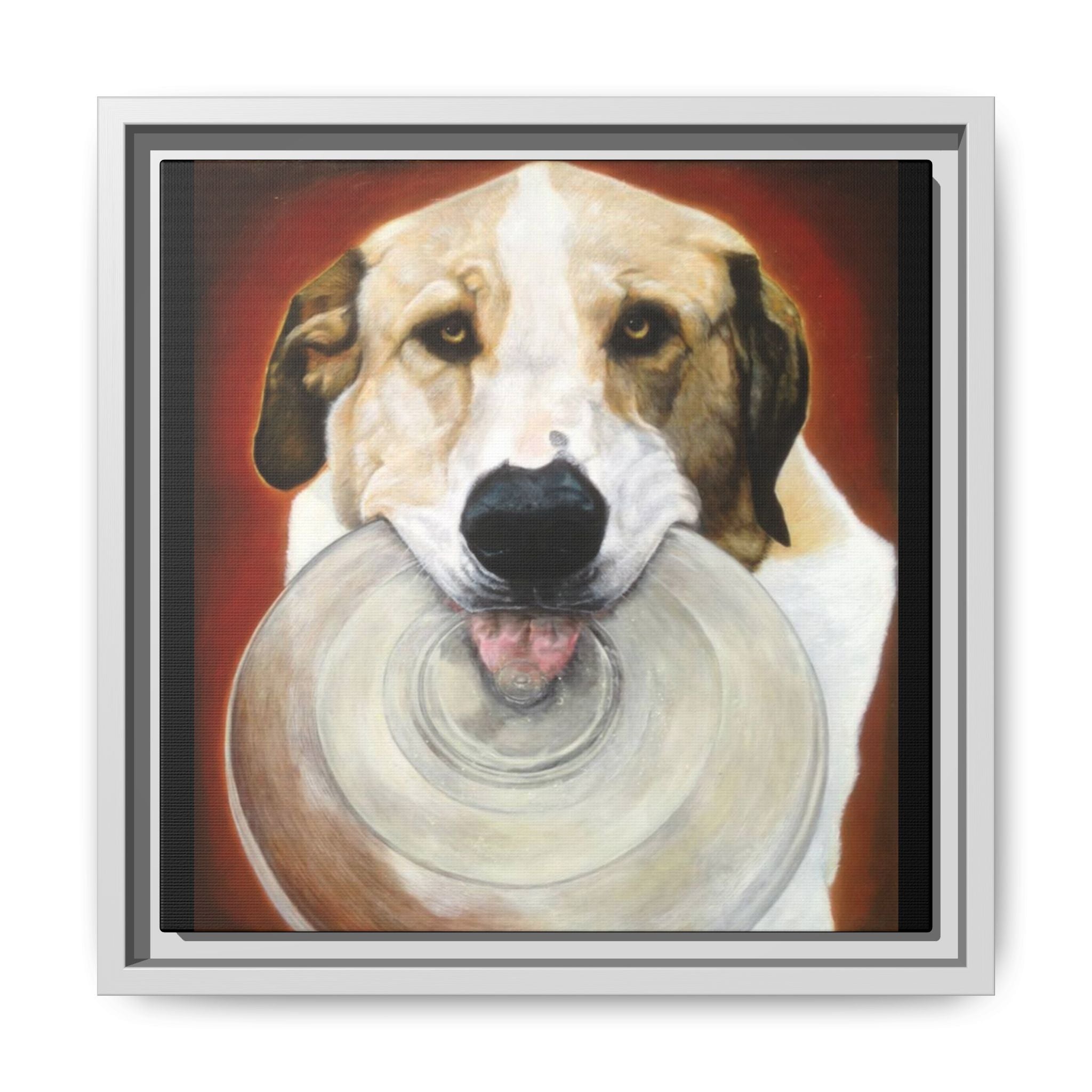 Framed Matte Canvas Print — Playful Wookie Holding His Frisbee