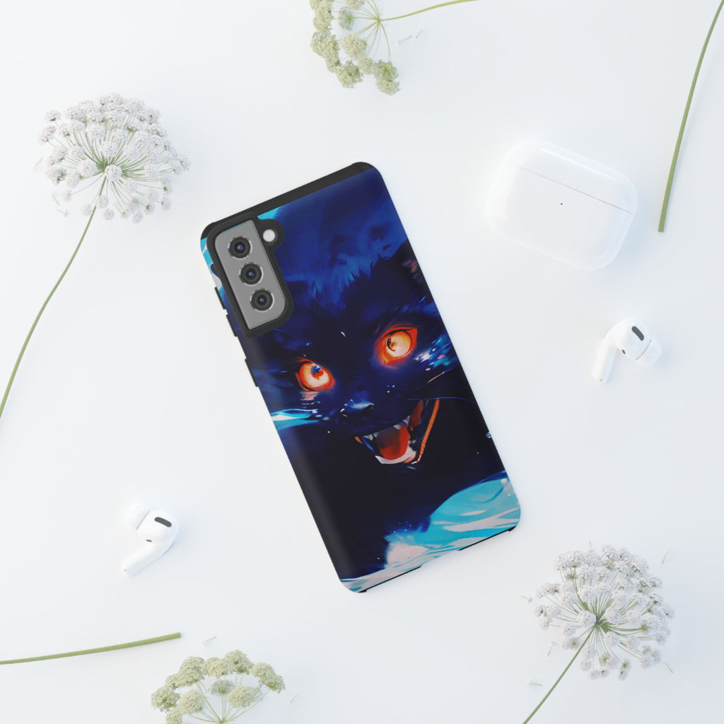 Demon Cat Phone Case — Glowing Blue Feline Tough Case
