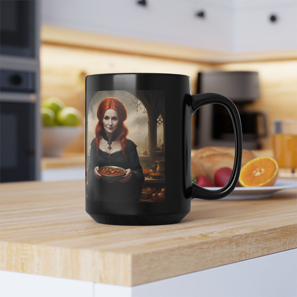 Mother Black Mug – Redhead Witch Holding Potion Soup, 15oz