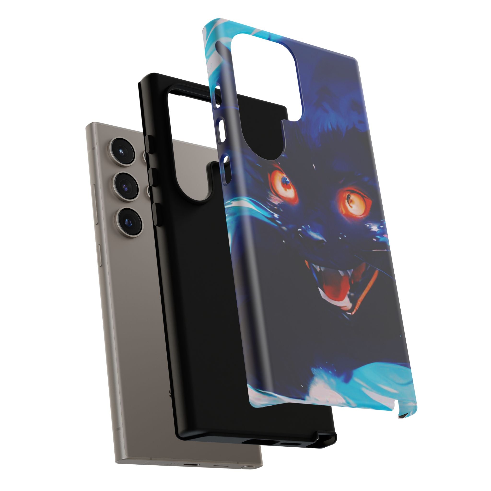 Demon Cat Phone Case — Glowing Blue Feline Tough Case