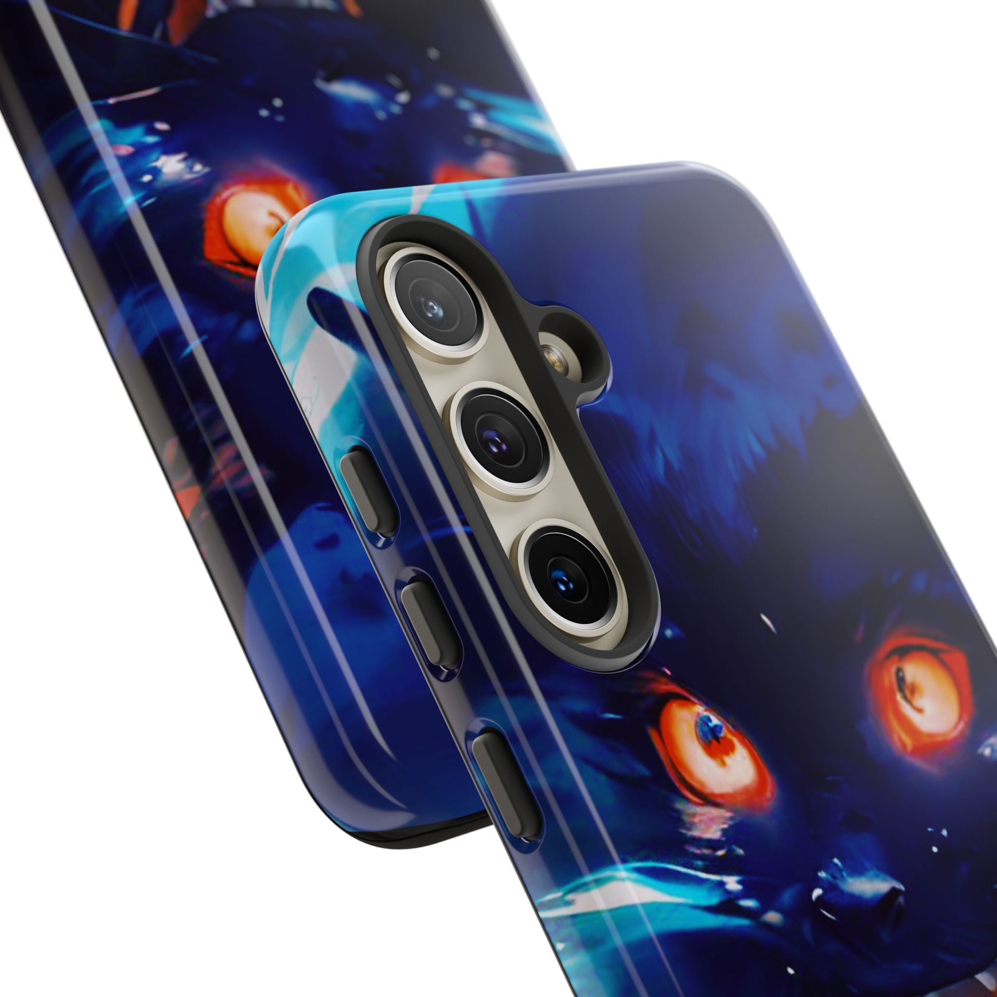 Demon Cat Phone Case — Glowing Blue Feline Tough Case