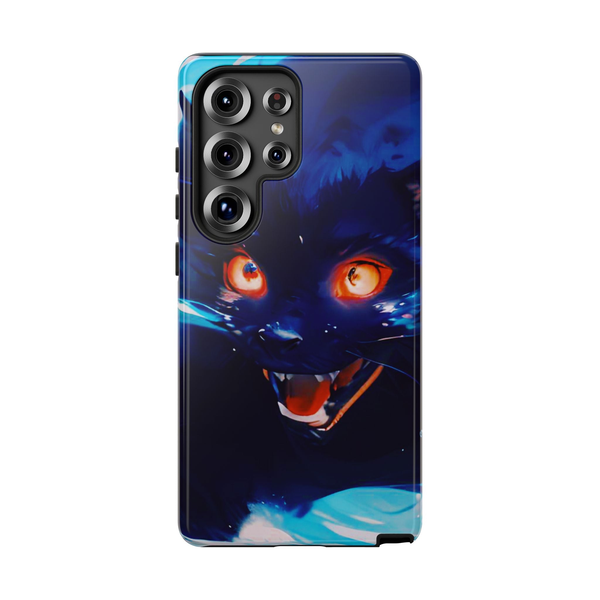 Demon Cat Phone Case — Glowing Blue Feline Tough Case