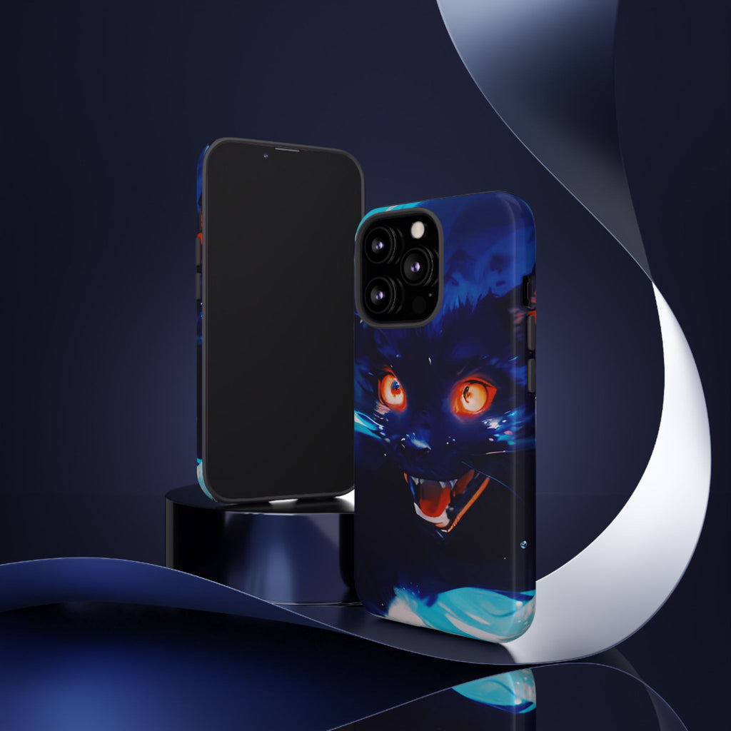 Demon Cat Phone Case — Glowing Blue Feline Tough Case