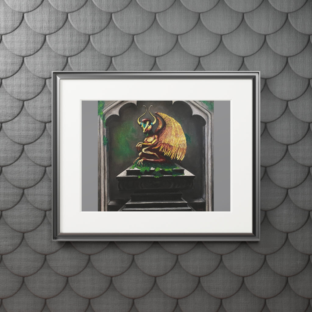 Golden Gargoyle Fine Art Print with Passepartout Frame — Mythic Wall Art