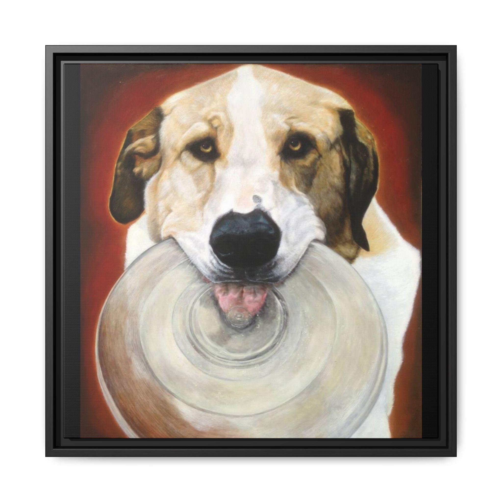 Framed Matte Canvas Print — Playful Wookie Holding His Frisbee