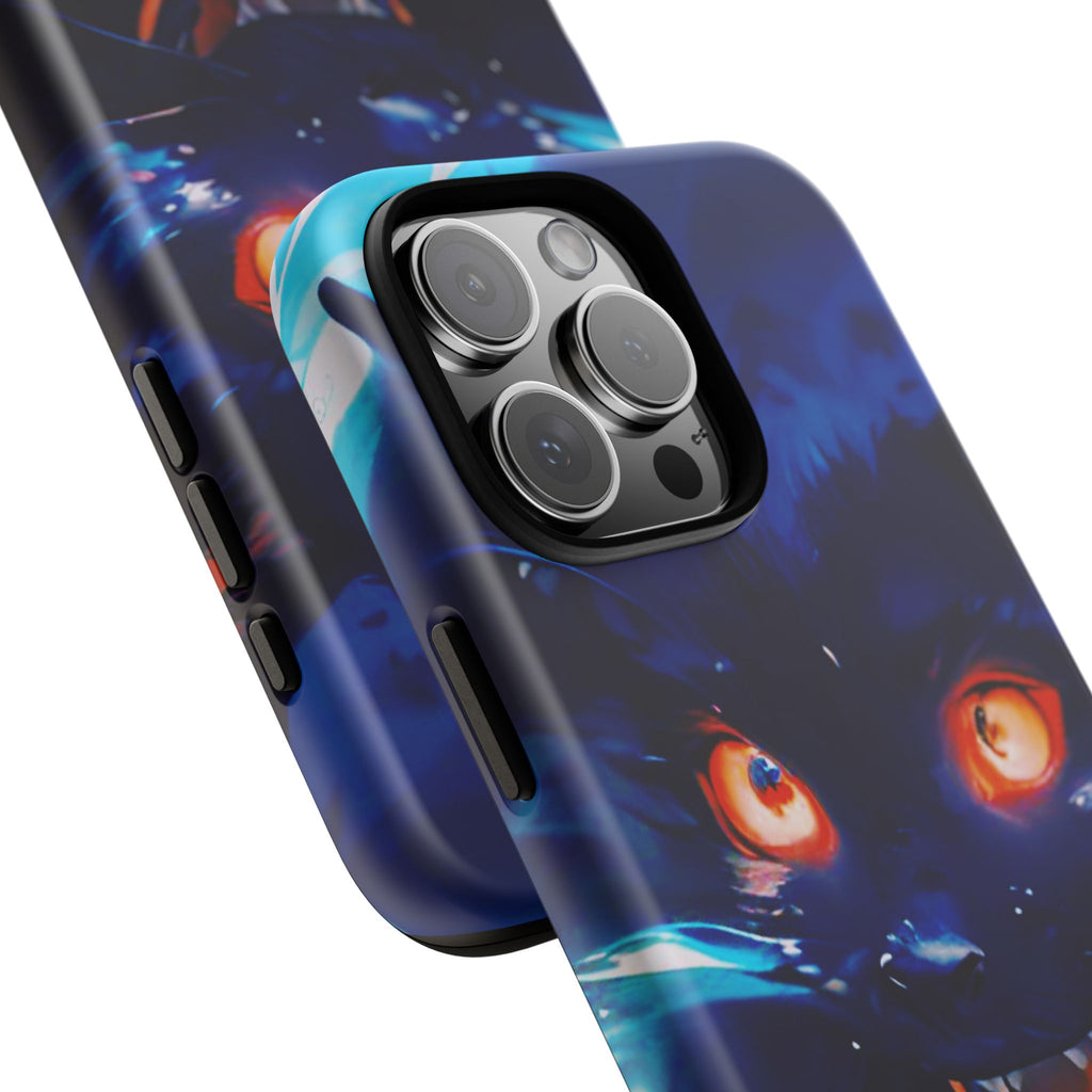Demon Cat Phone Case — Glowing Blue Feline Tough Case