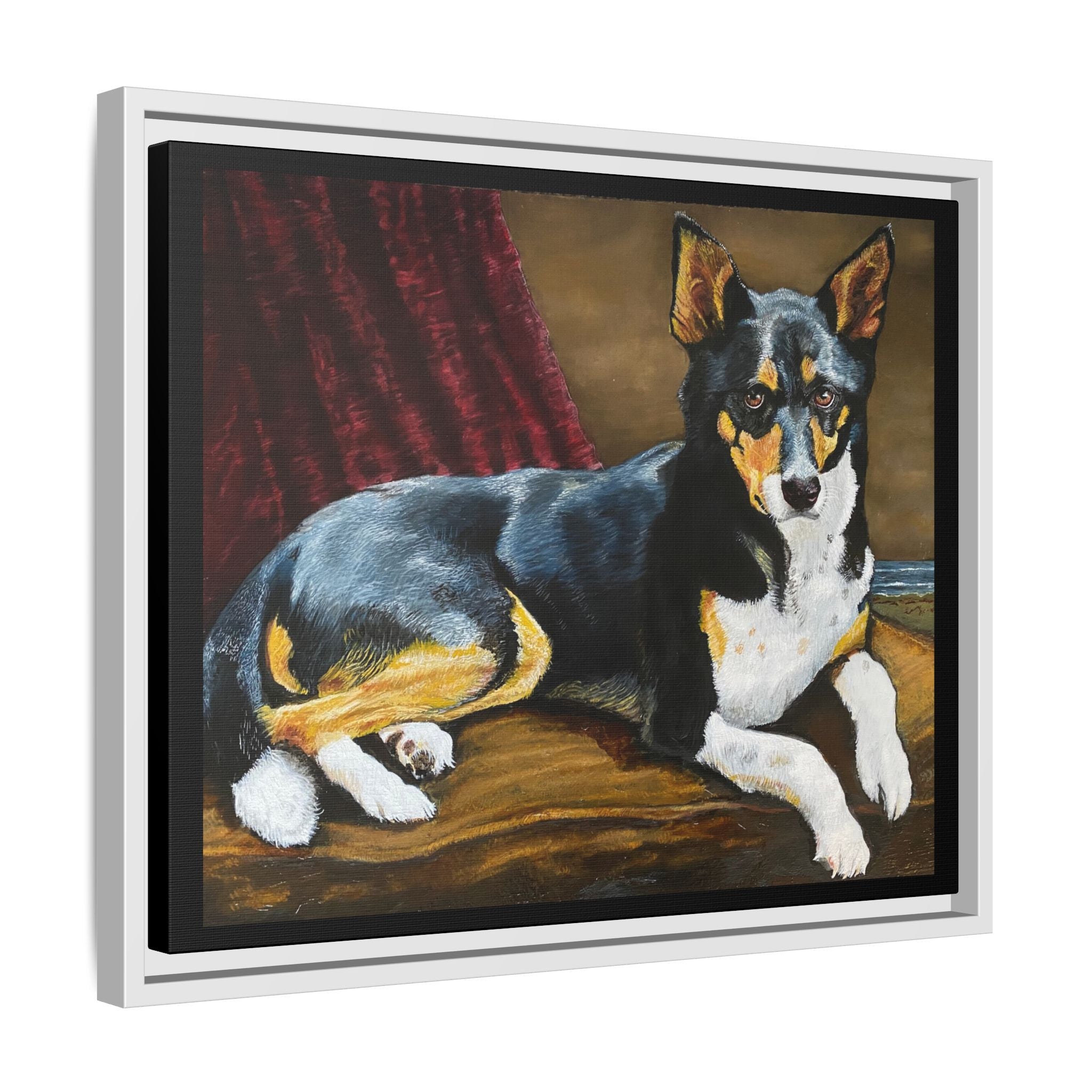 Framed Matte Canvas Dog Portrait – Black & Tan Companion Wall Art