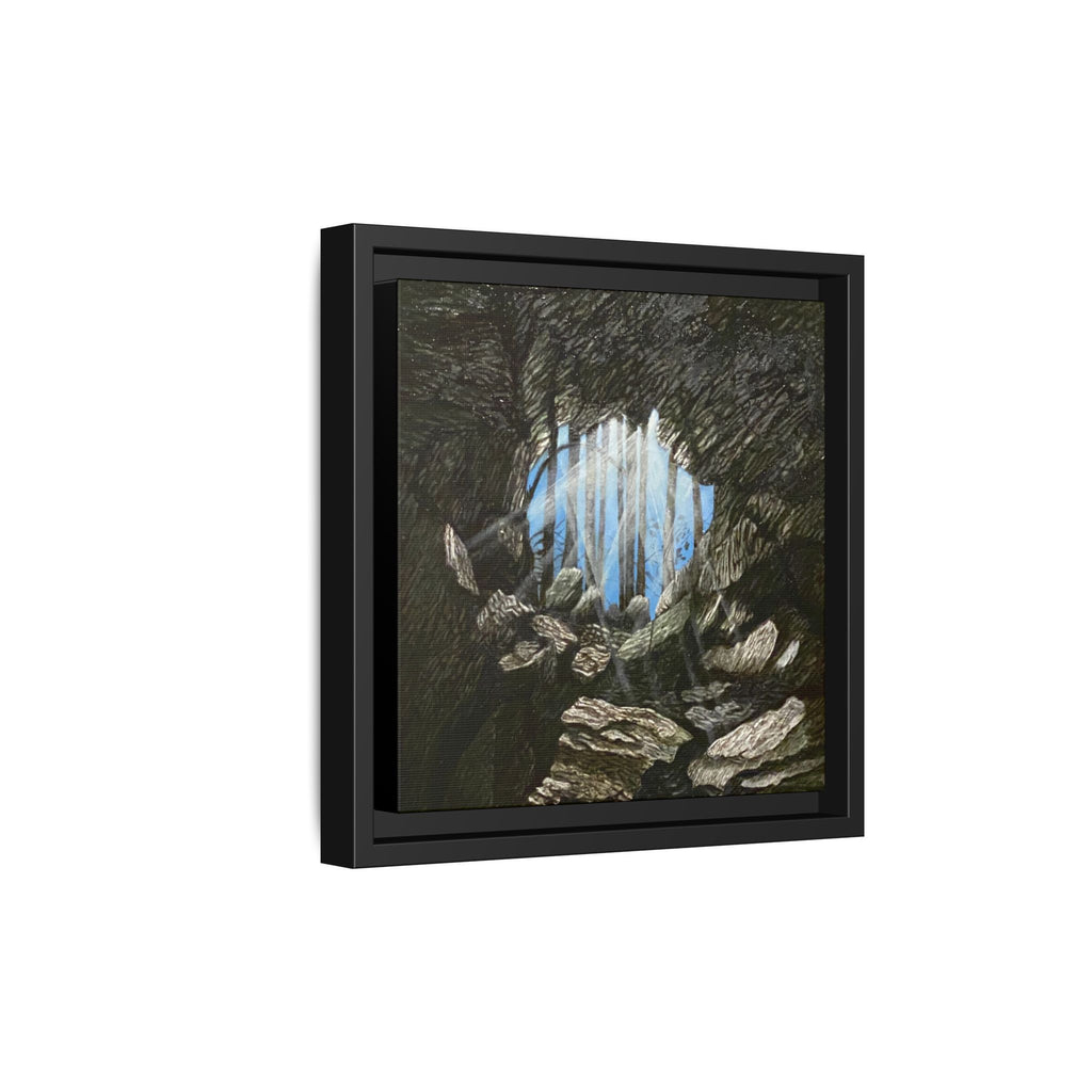Framed Matte Canvas Art — Cave Opening with Blue Sky Landscape