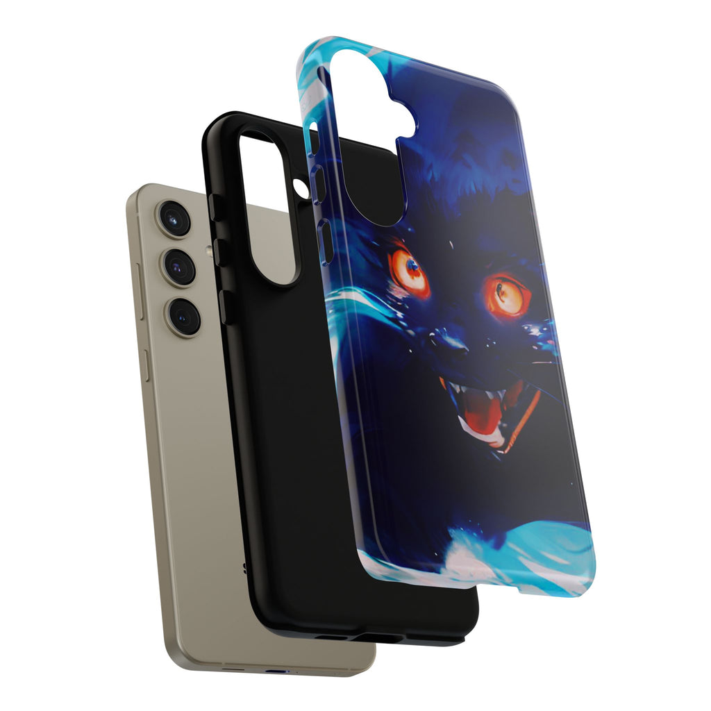 Demon Cat Phone Case — Glowing Blue Feline Tough Case