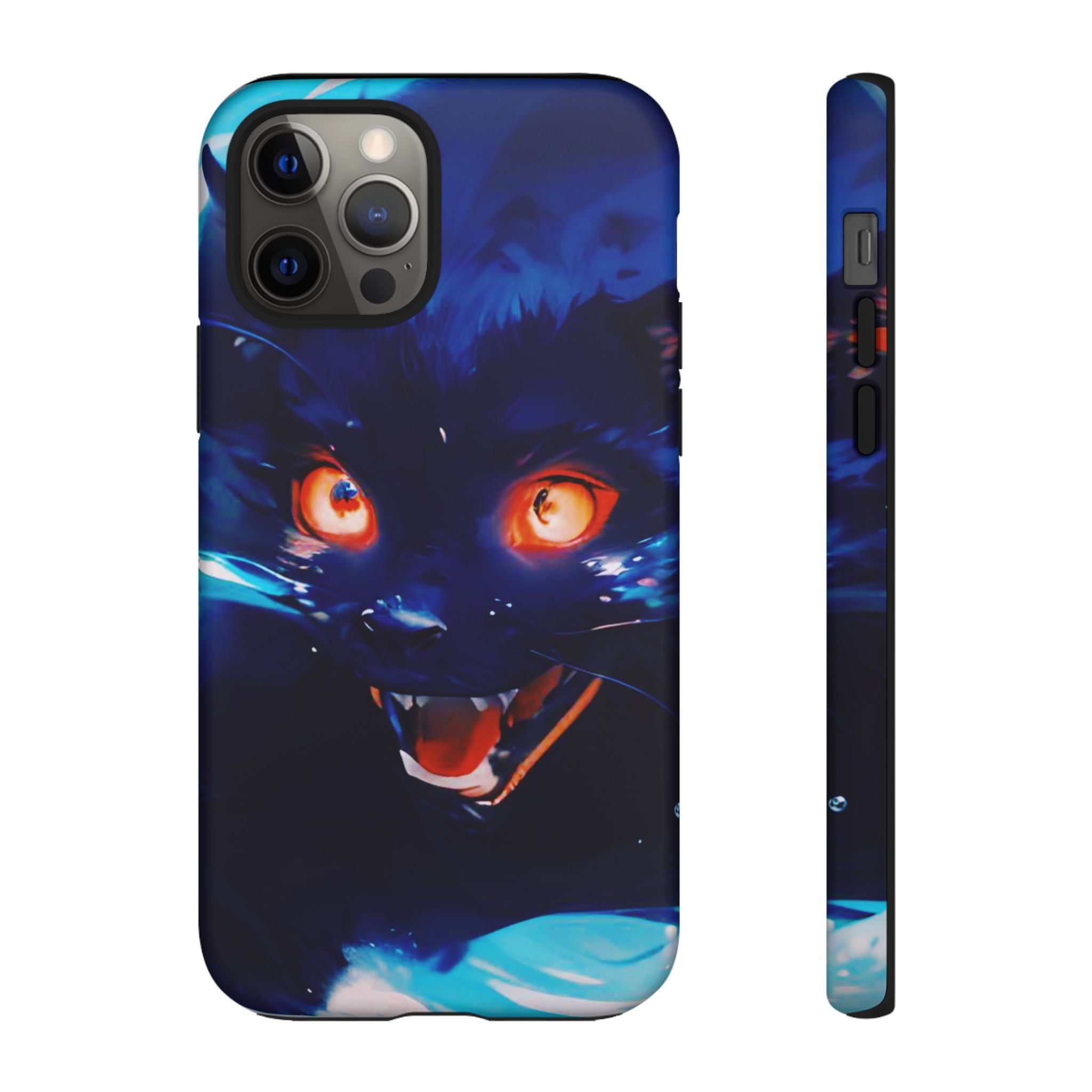 Demon Cat Phone Case — Glowing Blue Feline Tough Case