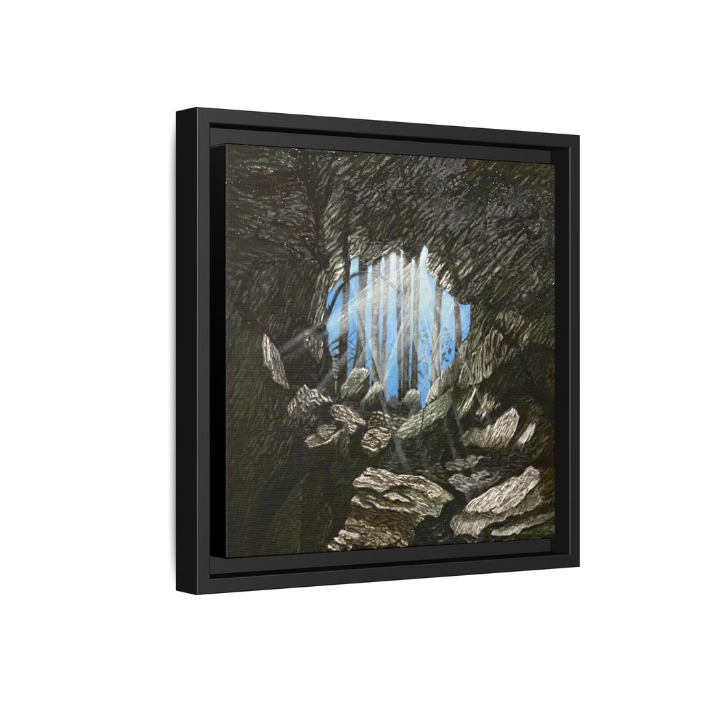 Framed Matte Canvas Art — Cave Opening with Blue Sky Landscape