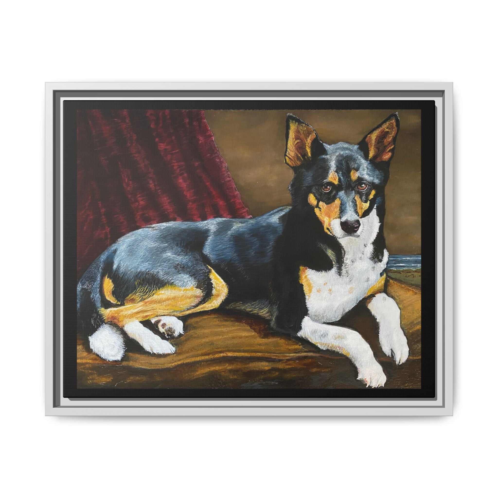 Framed Matte Canvas Dog Portrait – Black & Tan Companion Wall Art