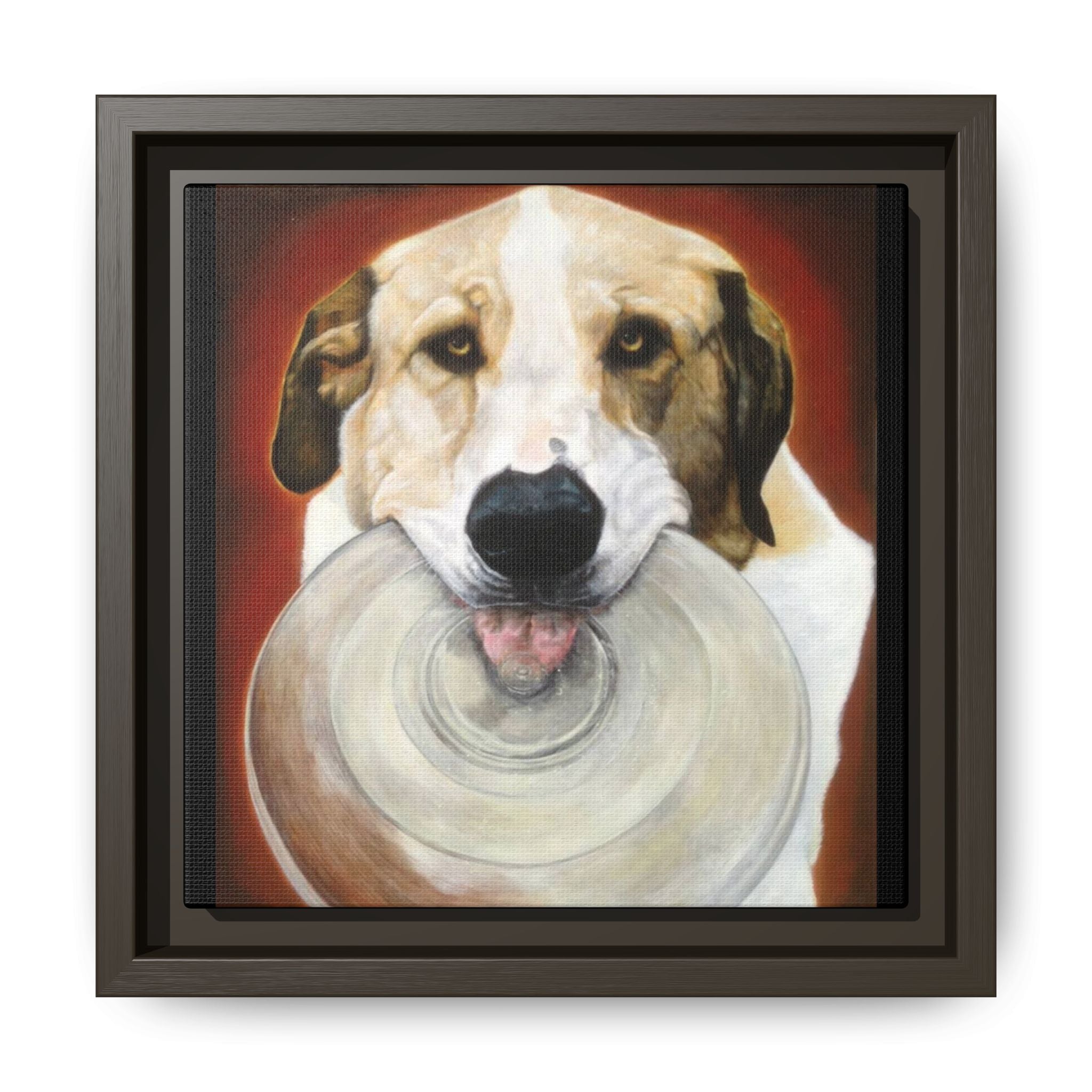 Framed Matte Canvas Print — Playful Wookie Holding His Frisbee