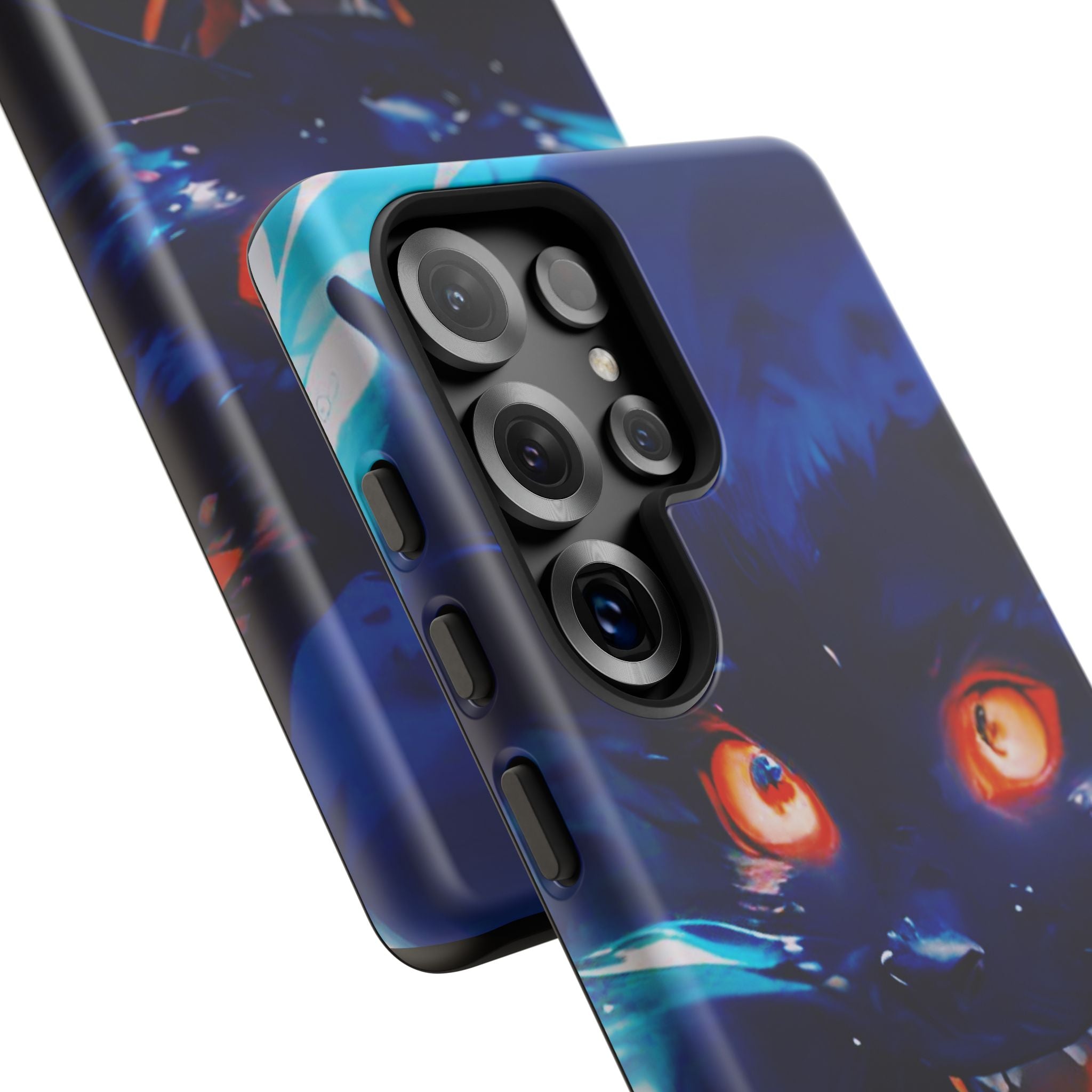 Demon Cat Phone Case — Glowing Blue Feline Tough Case