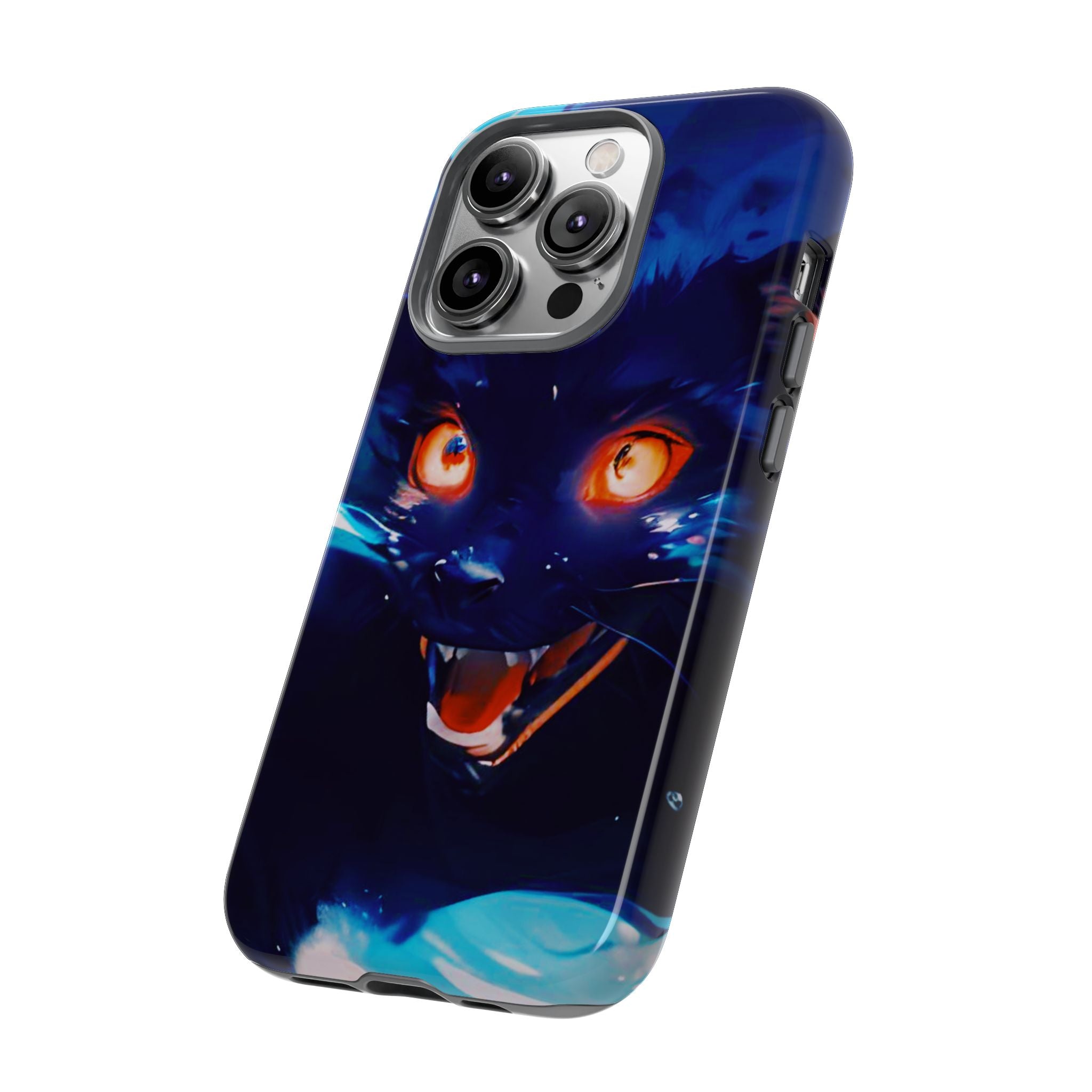 Demon Cat Phone Case — Glowing Blue Feline Tough Case