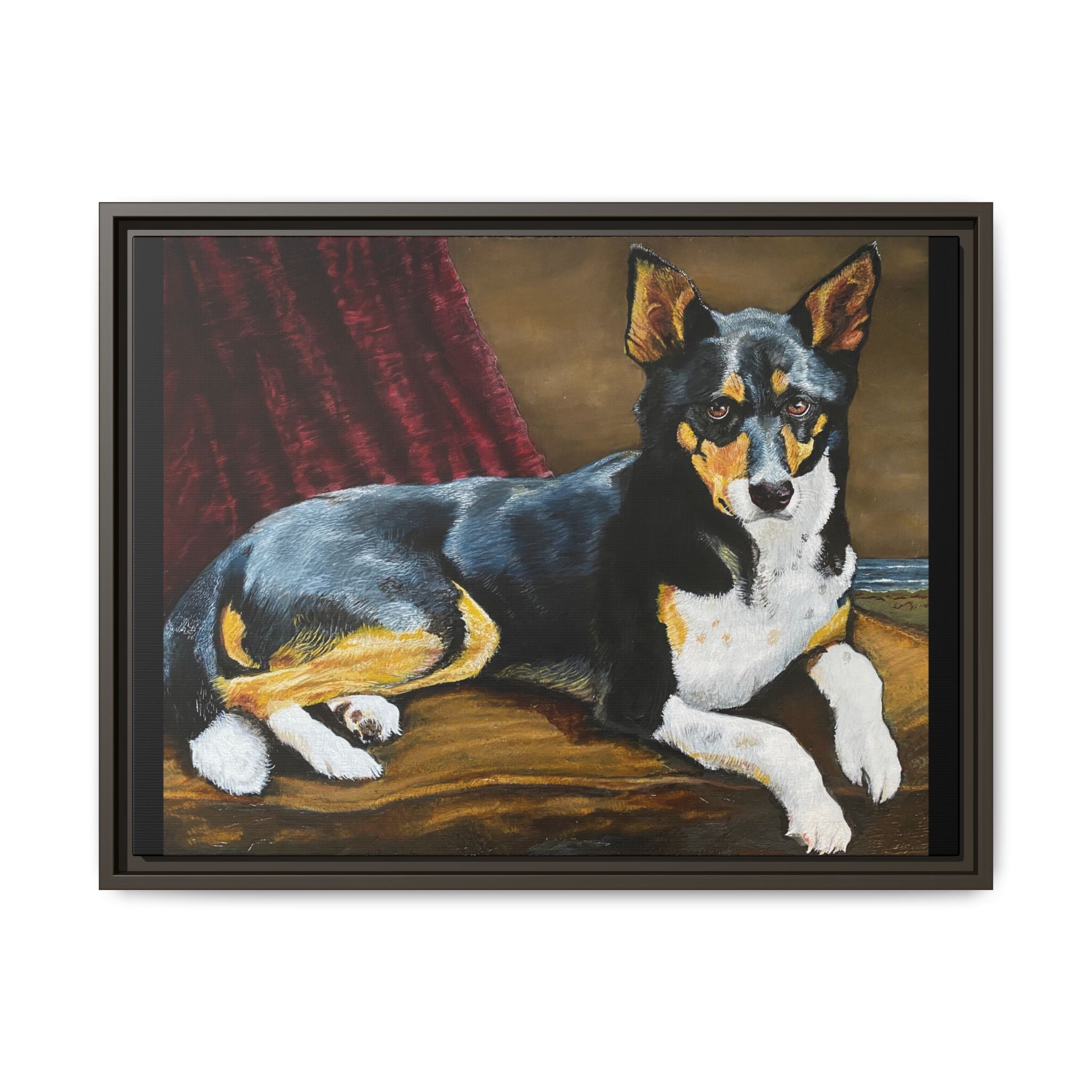 Framed Matte Canvas Dog Portrait – Black & Tan Companion Wall Art