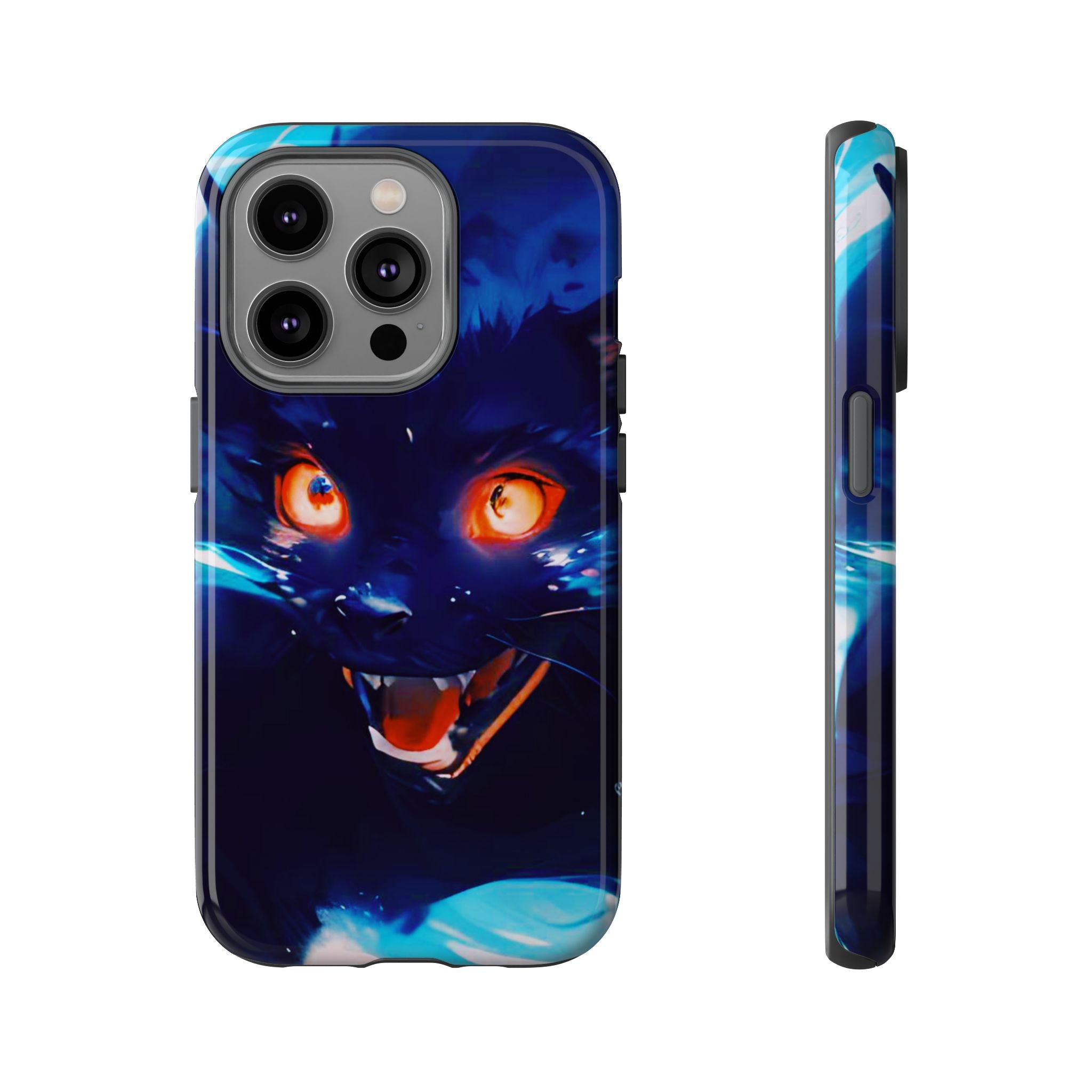 Demon Cat Phone Case — Glowing Blue Feline Tough Case