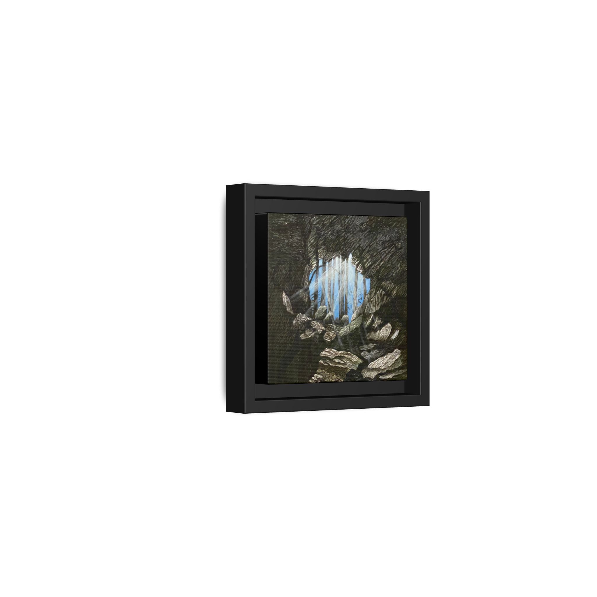 Framed Matte Canvas Art — Cave Opening with Blue Sky Landscape