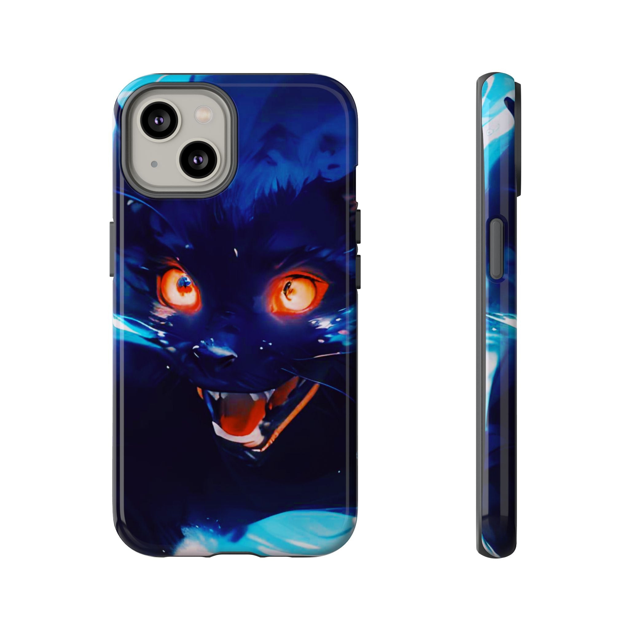 Demon Cat Phone Case — Glowing Blue Feline Tough Case