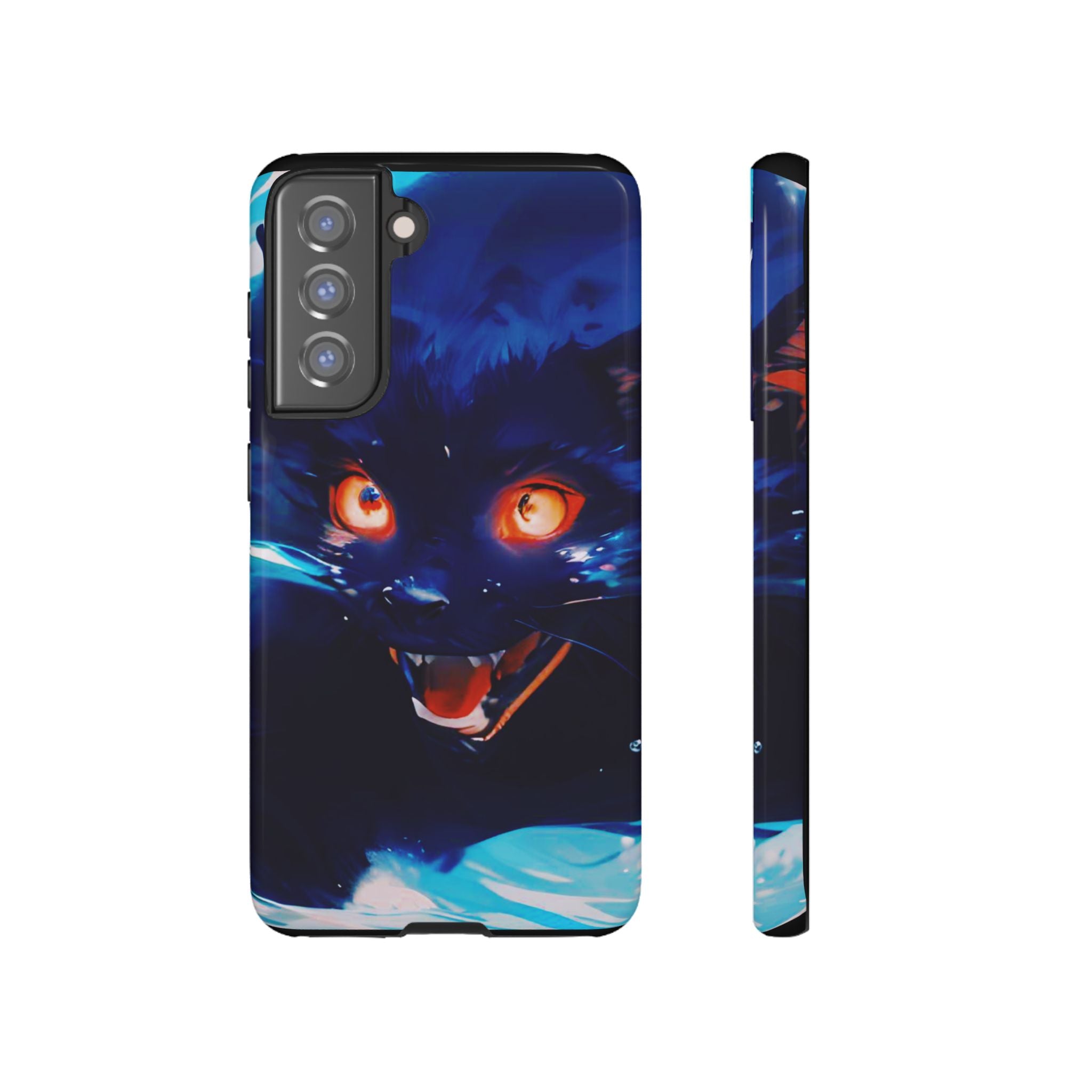Demon Cat Phone Case — Glowing Blue Feline Tough Case