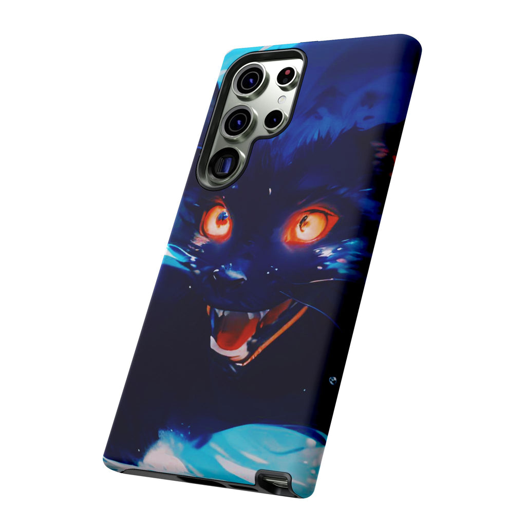 Demon Cat Phone Case — Glowing Blue Feline Tough Case