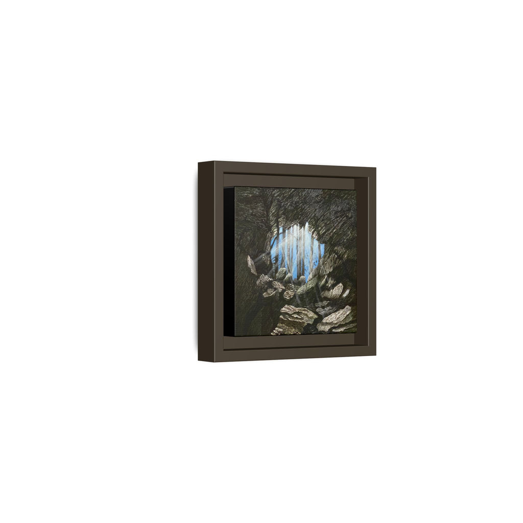 Framed Matte Canvas Art — Cave Opening with Blue Sky Landscape