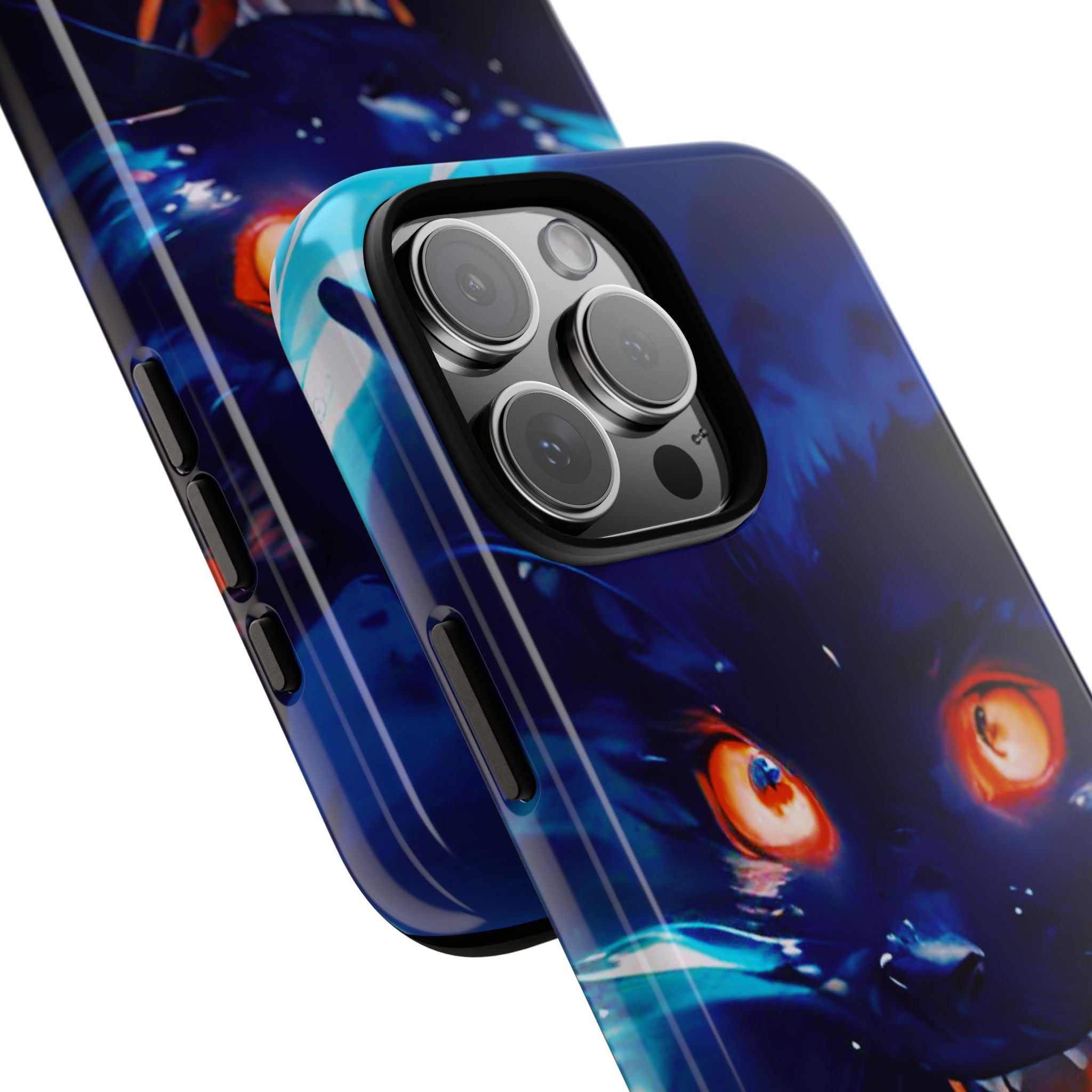 Demon Cat Phone Case — Glowing Blue Feline Tough Case