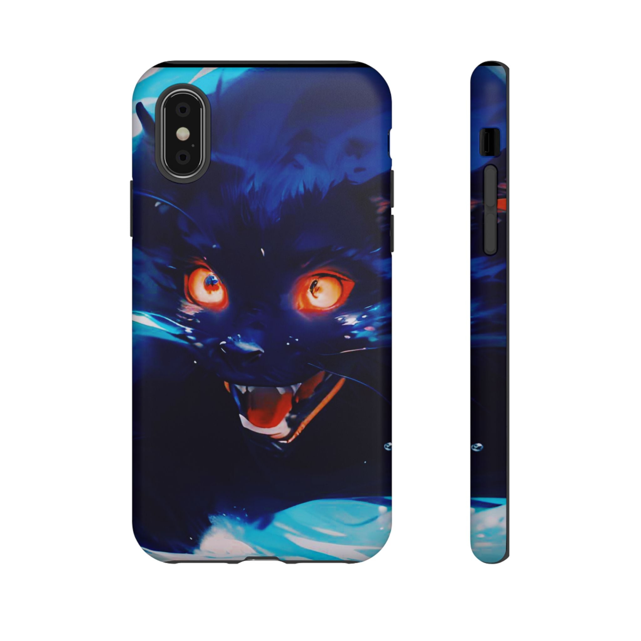 Demon Cat Phone Case — Glowing Blue Feline Tough Case