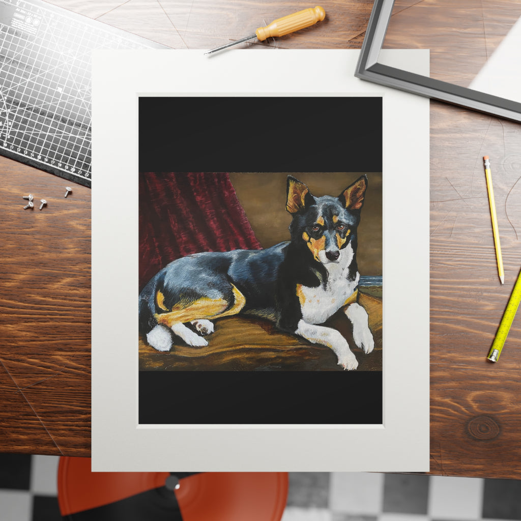 Tricolor Dog Fine Art Print with Passepartout Frame — "Upton" Pet Portrait Wall Art (2022)