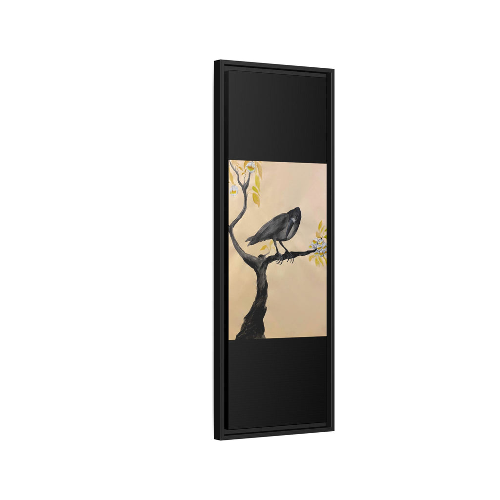 Raven on Branch Matte Framed Canvas – Moody Bird Wall Art