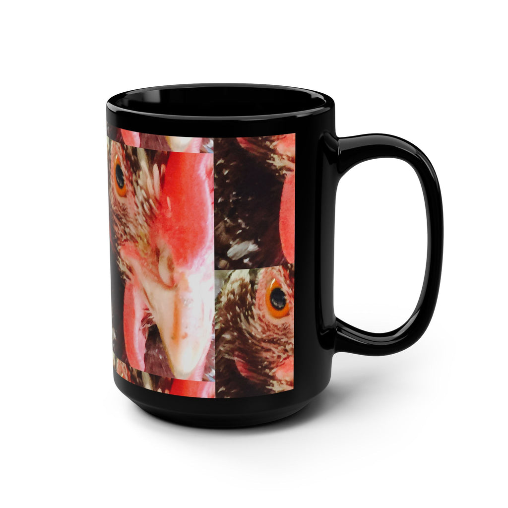 Chicken Collage Black Mug – 15oz Funny Farm Animal Coffee Cup