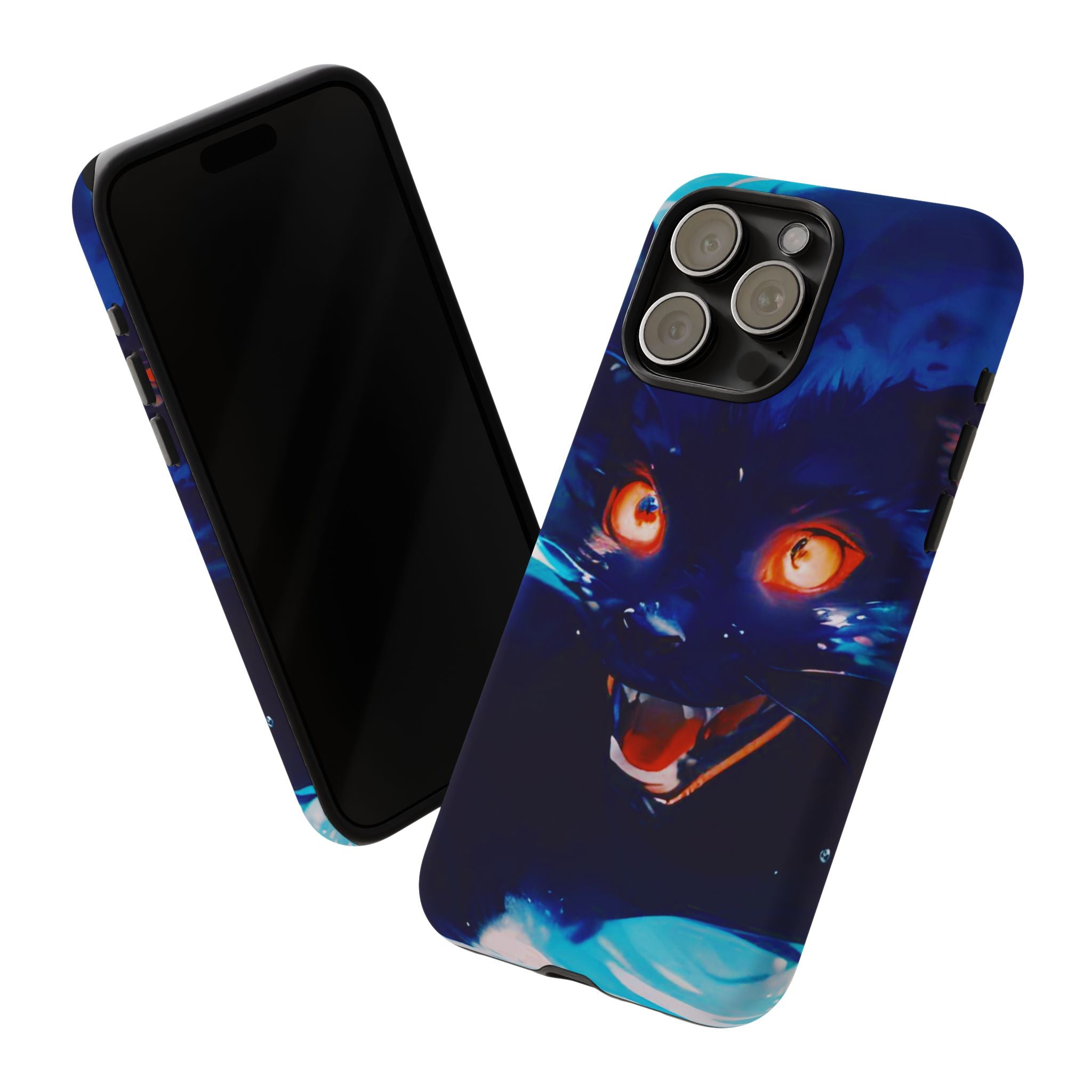 Demon Cat Phone Case — Glowing Blue Feline Tough Case