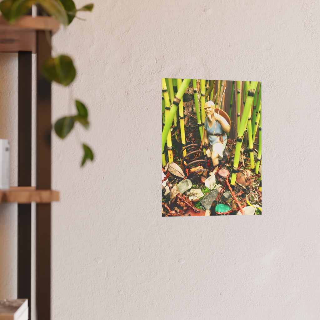Garden Vignette Poster — Vintage Figurine Among Bamboo Satin/Matte Print
