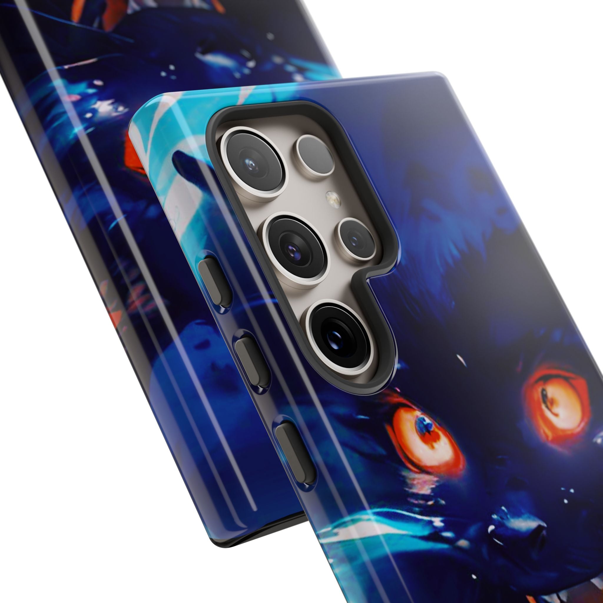 Demon Cat Phone Case — Glowing Blue Feline Tough Case