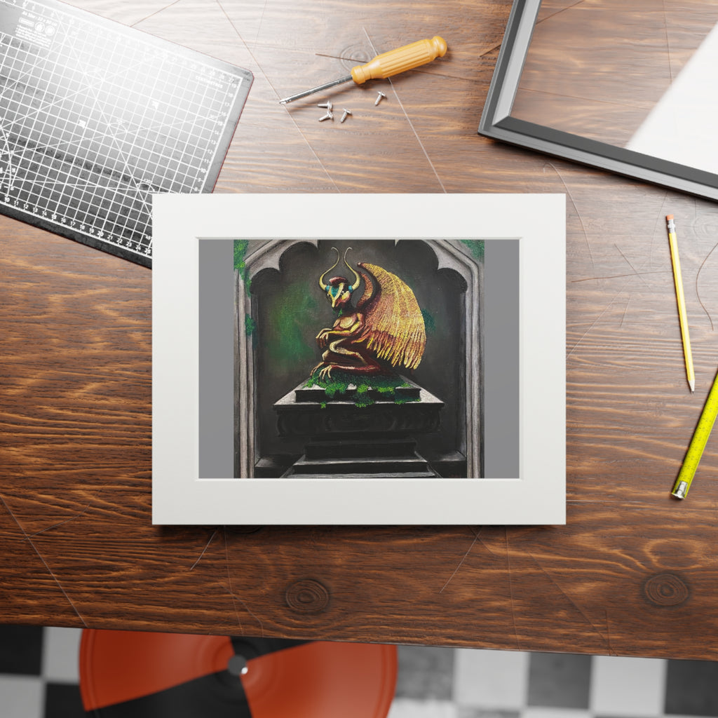 Golden Gargoyle Fine Art Print with Passepartout Frame — Mythic Wall Art
