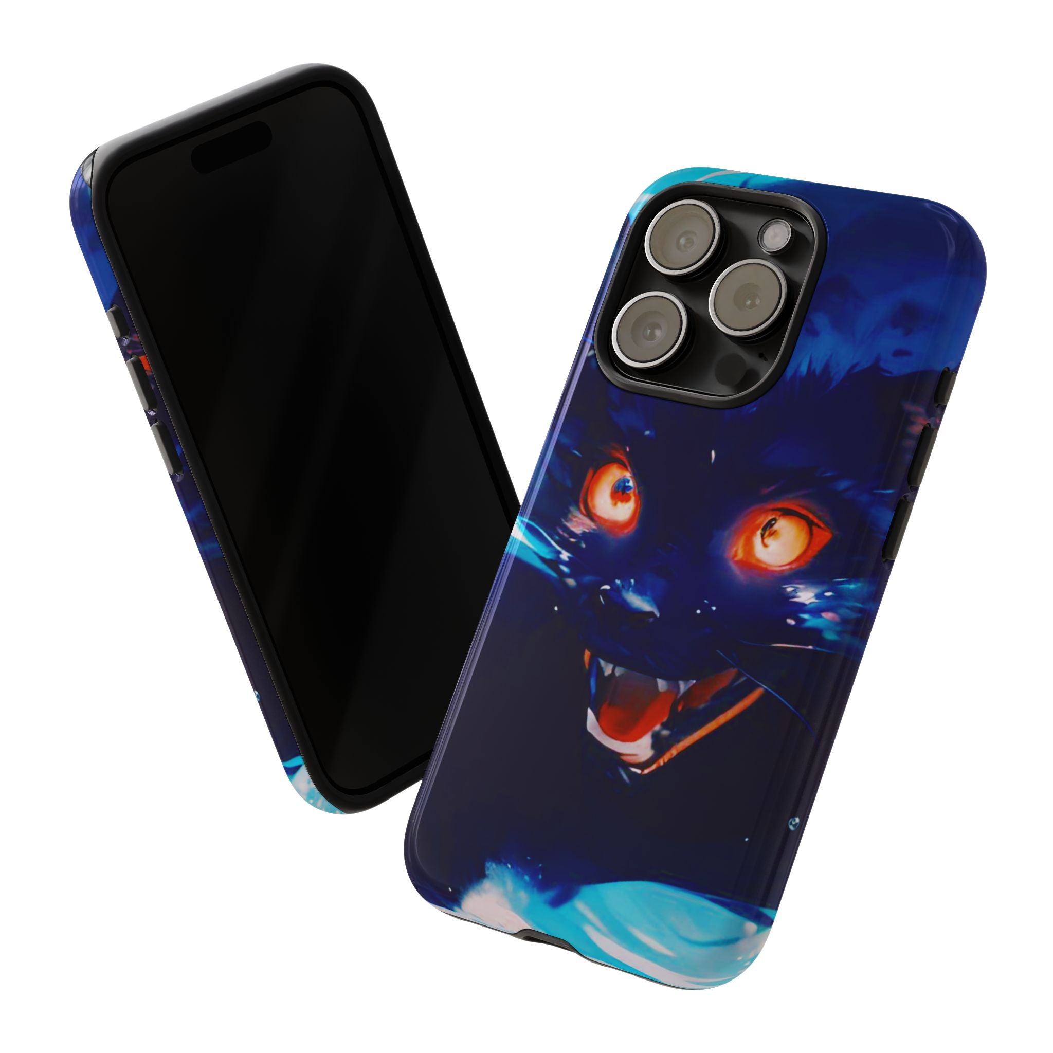 Demon Cat Phone Case — Glowing Blue Feline Tough Case