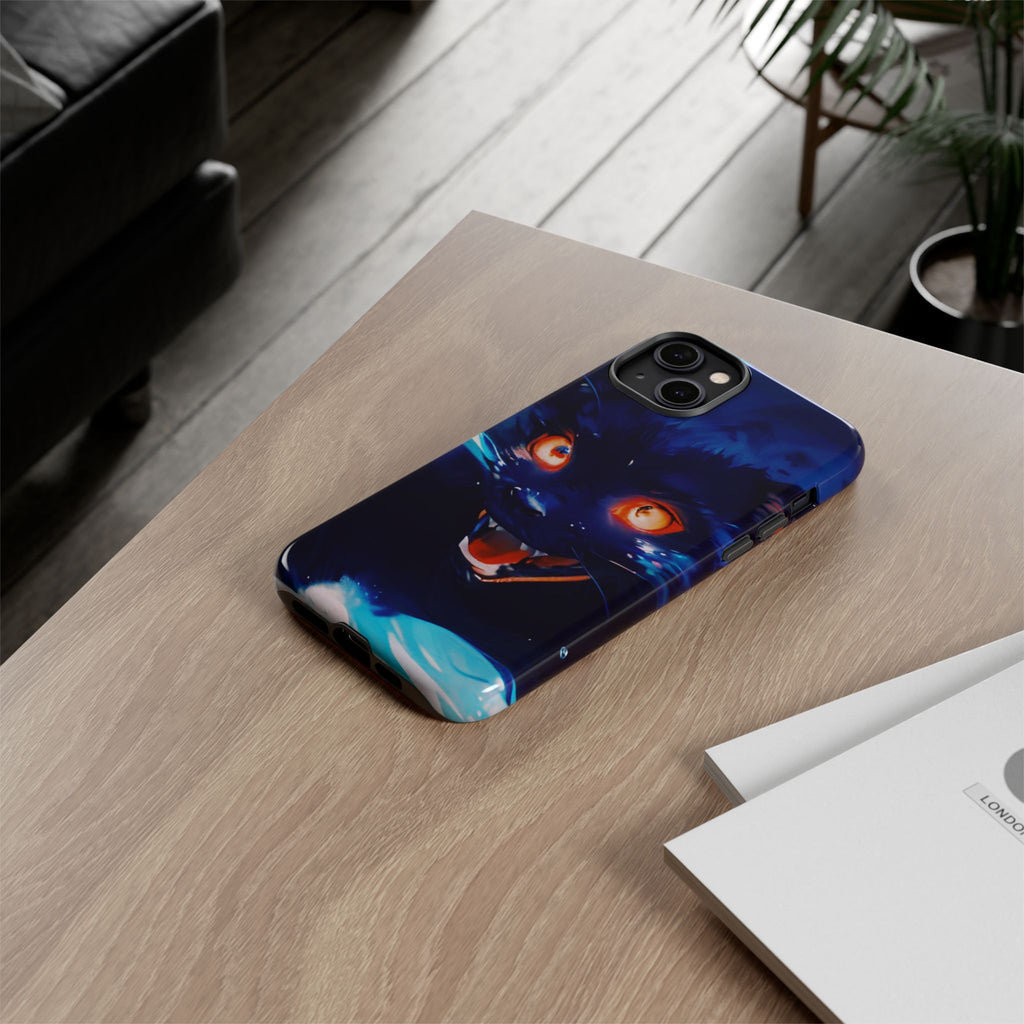 Demon Cat Phone Case — Glowing Blue Feline Tough Case