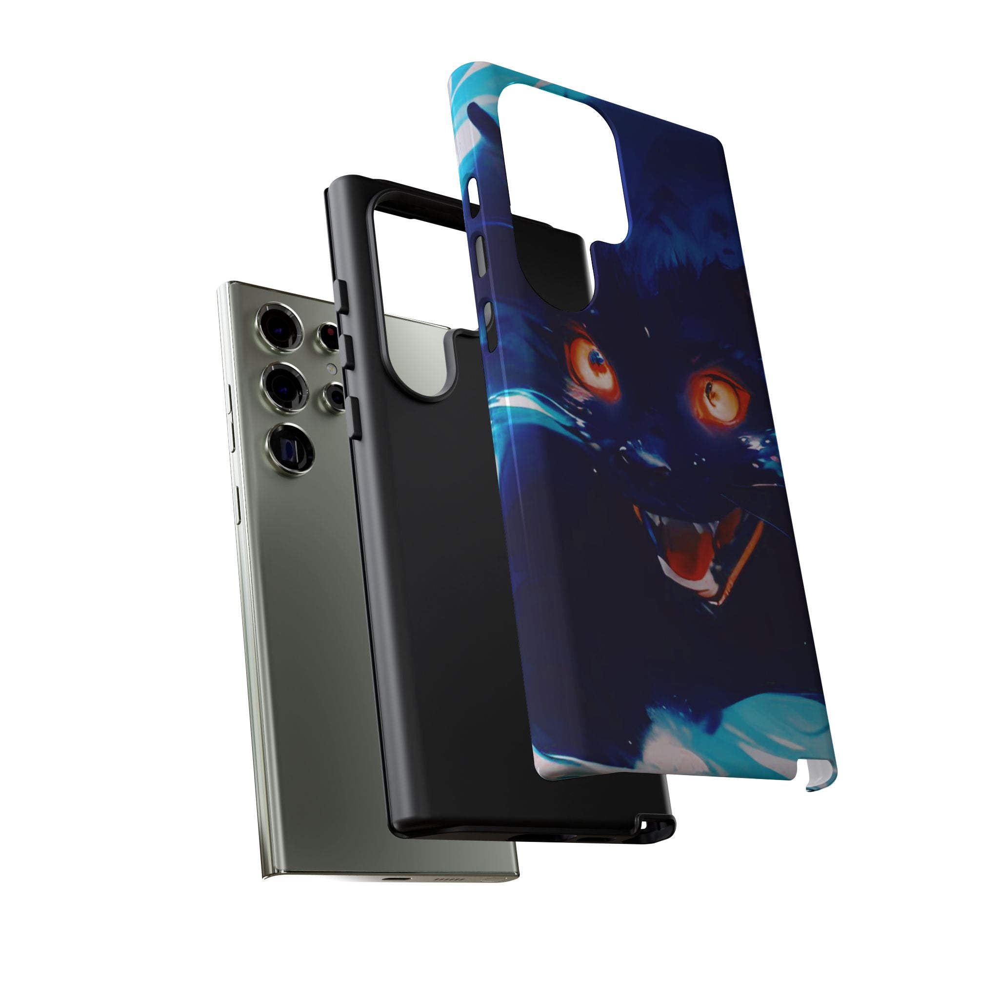 Demon Cat Phone Case — Glowing Blue Feline Tough Case