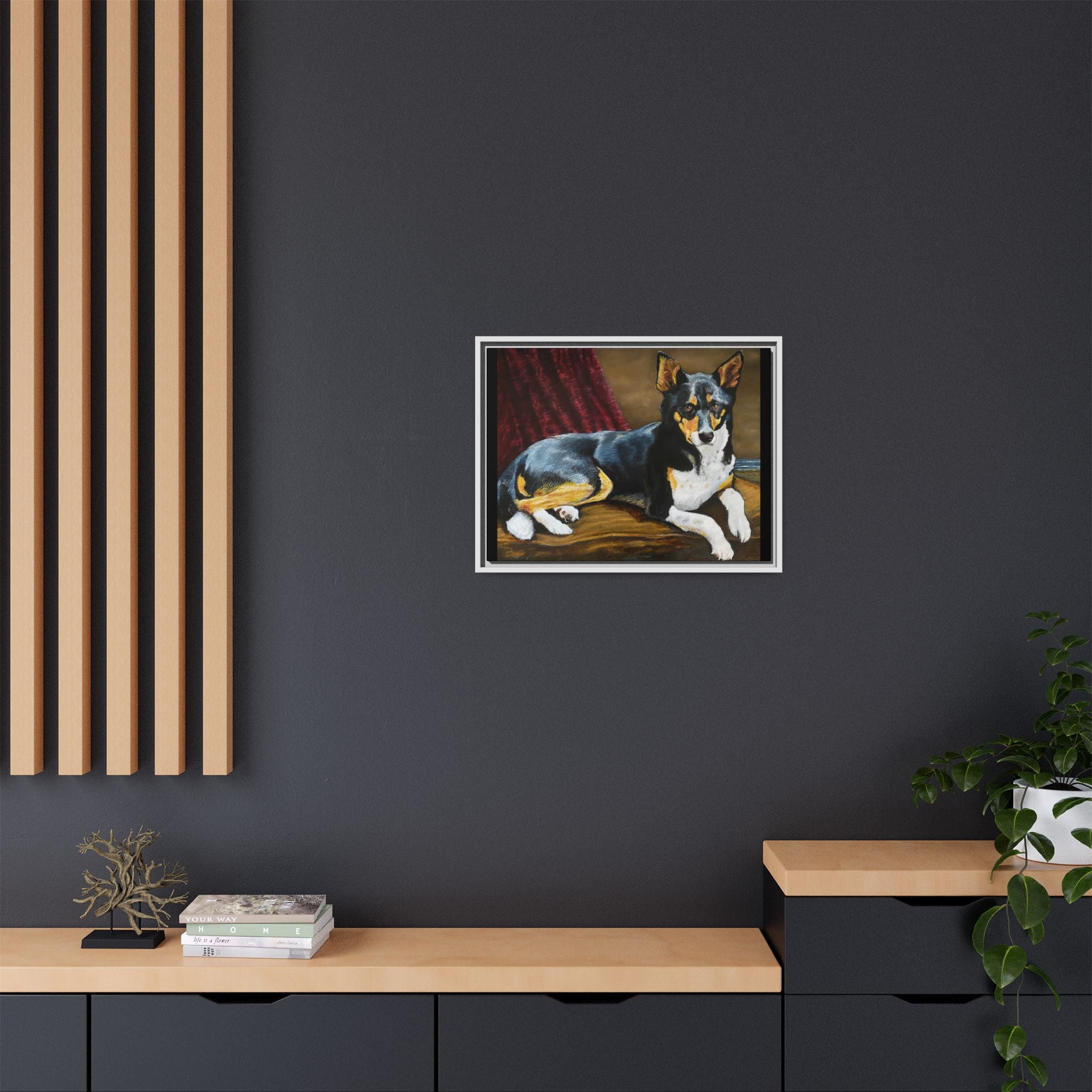 Framed Matte Canvas Dog Portrait – Black & Tan Companion Wall Art
