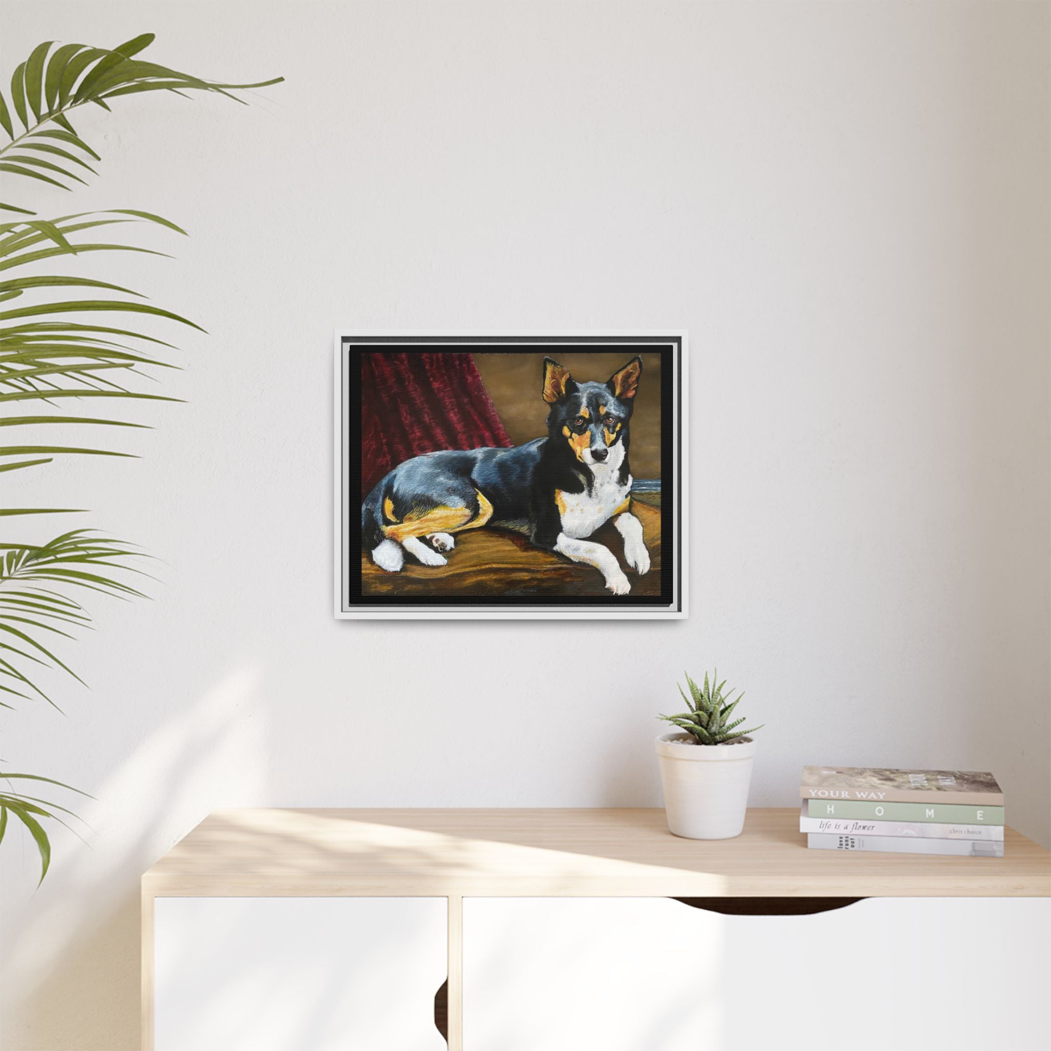Framed Matte Canvas Dog Portrait – Black & Tan Companion Wall Art