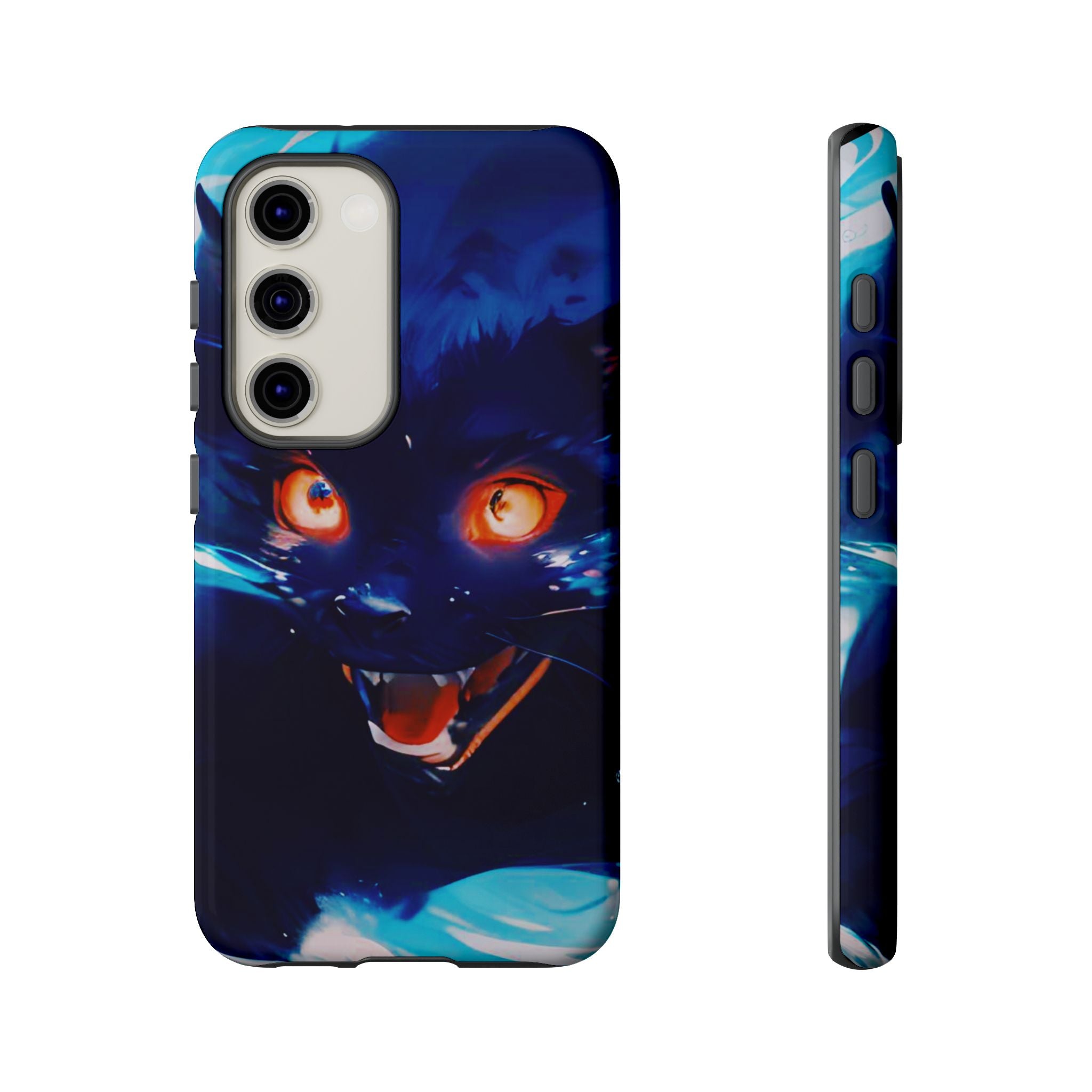 Demon Cat Phone Case — Glowing Blue Feline Tough Case